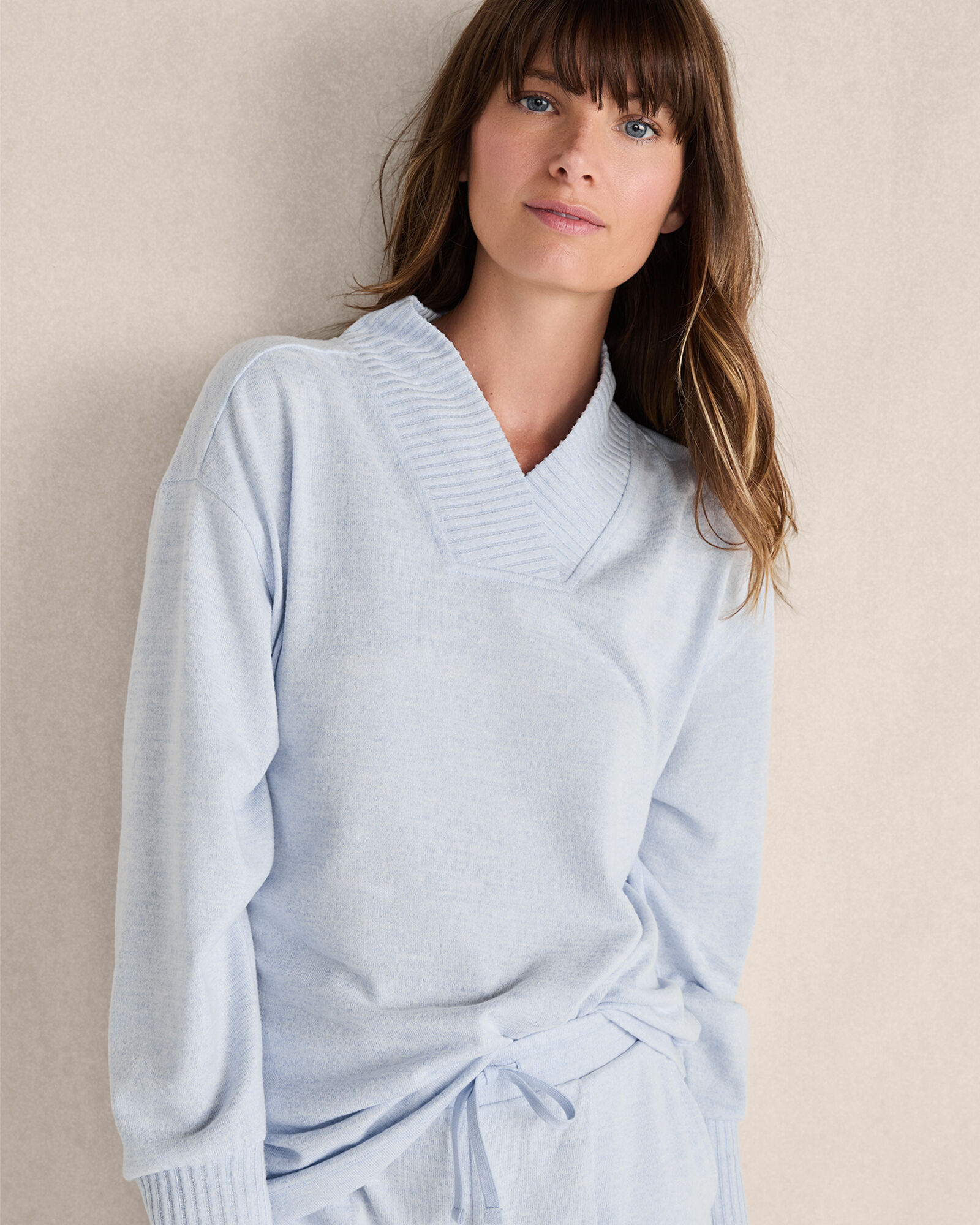 Sweater Knit Crossover Neck Pullover