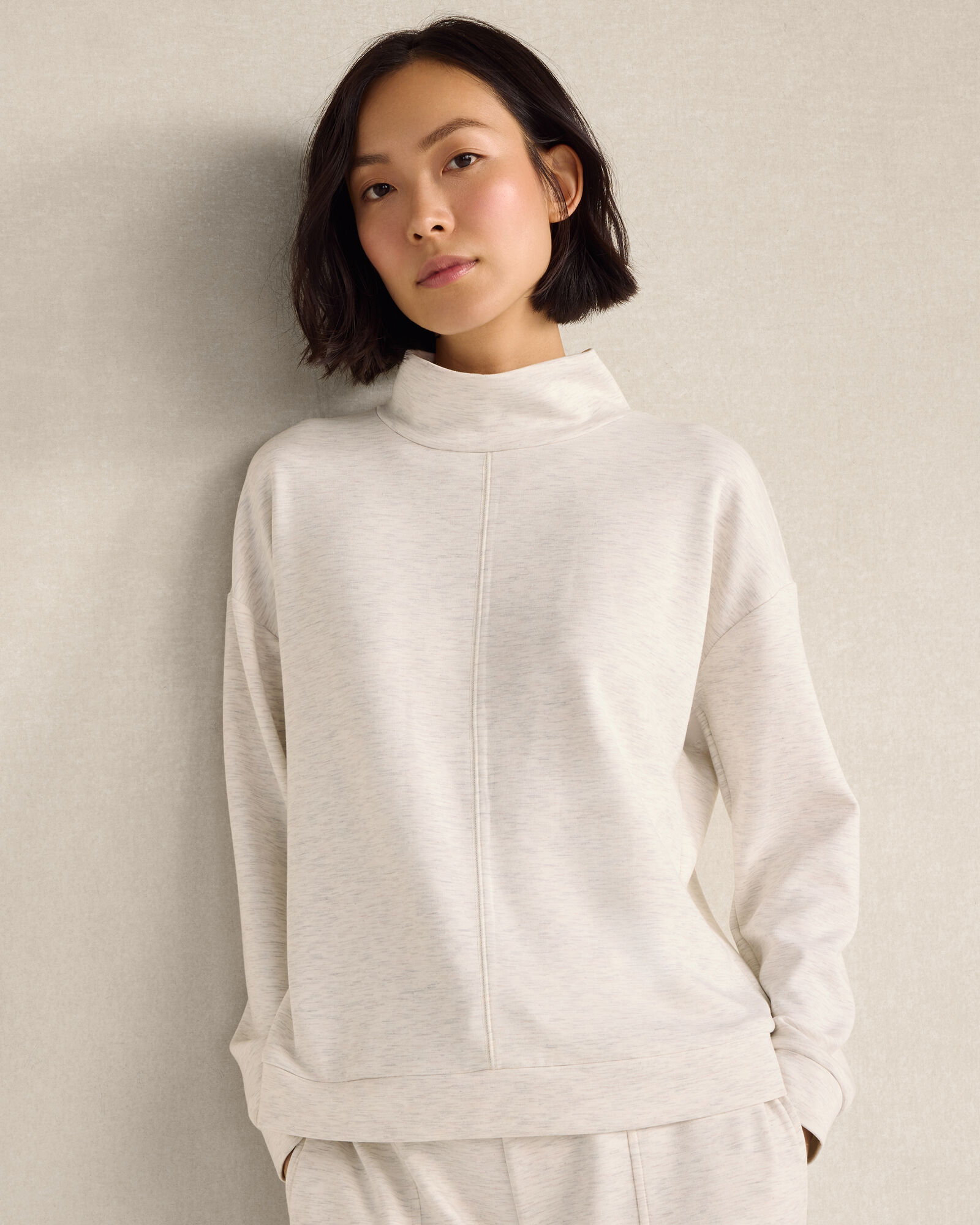 Heathered Soft Rib Knit Mockneck Top