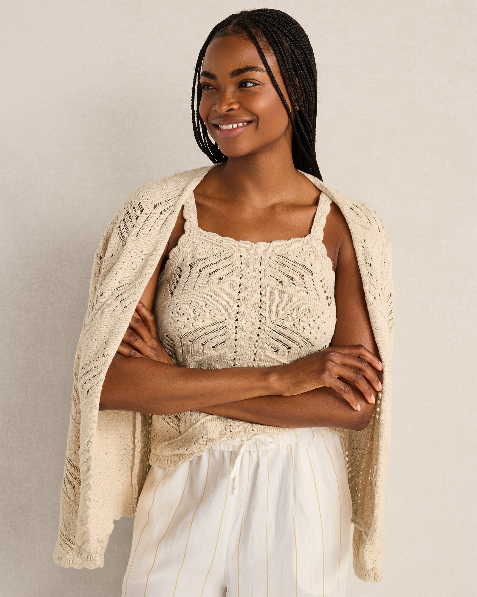 Organic Cotton Pointelle Stitch Cardigan