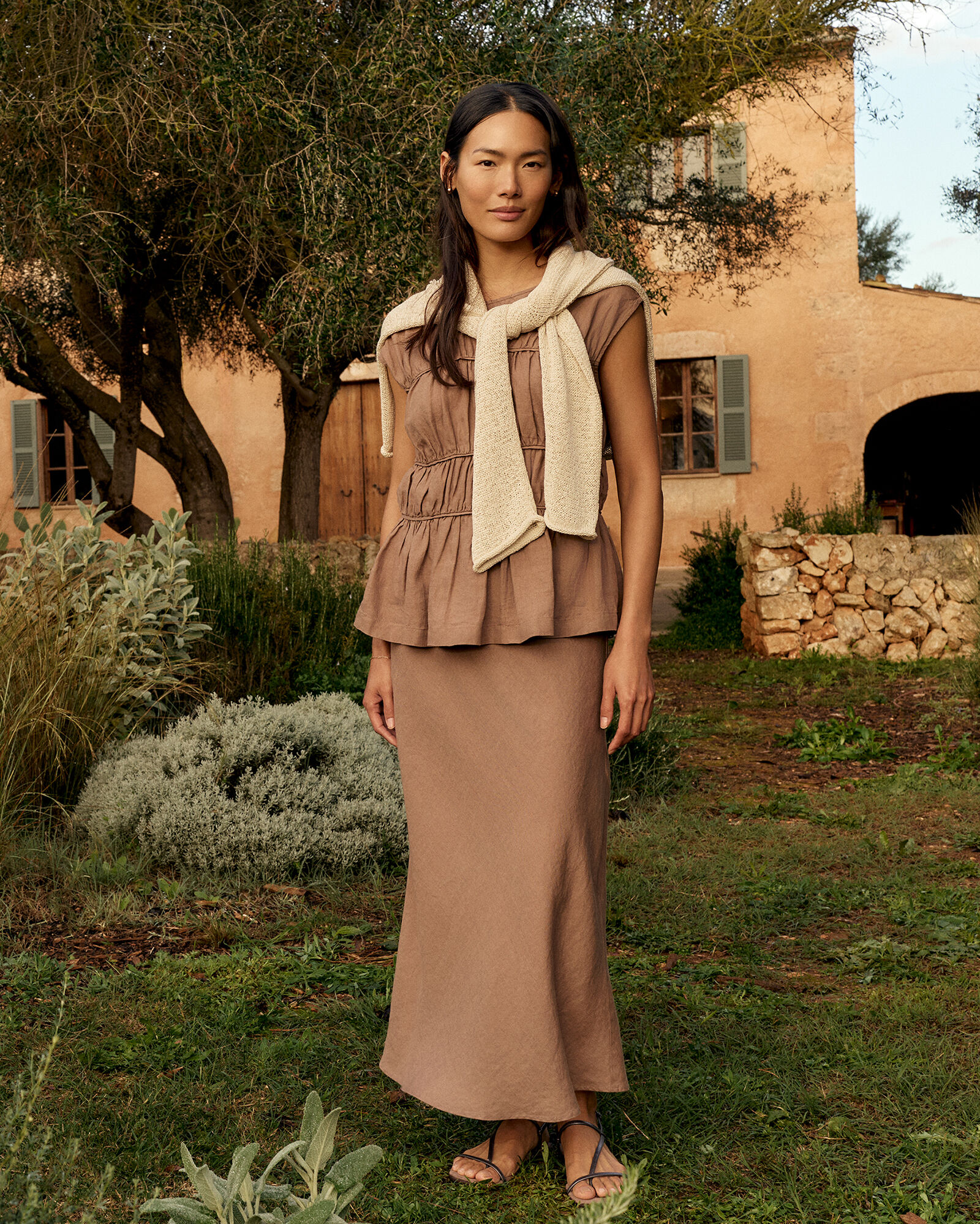 Linen Bias Cut Midi Skirt