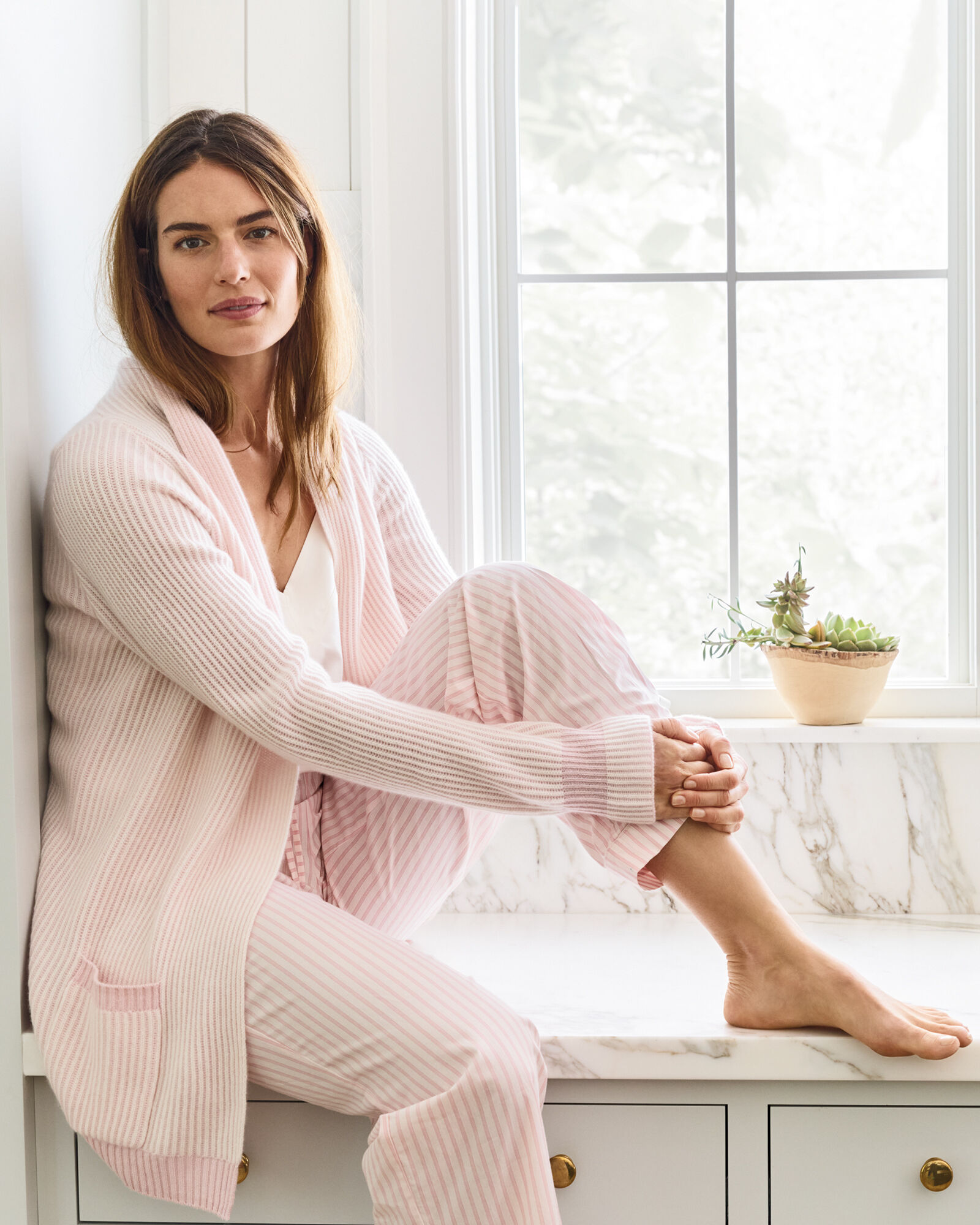 Organic Cotton Poplin Tonal Stripe Sleep Pants