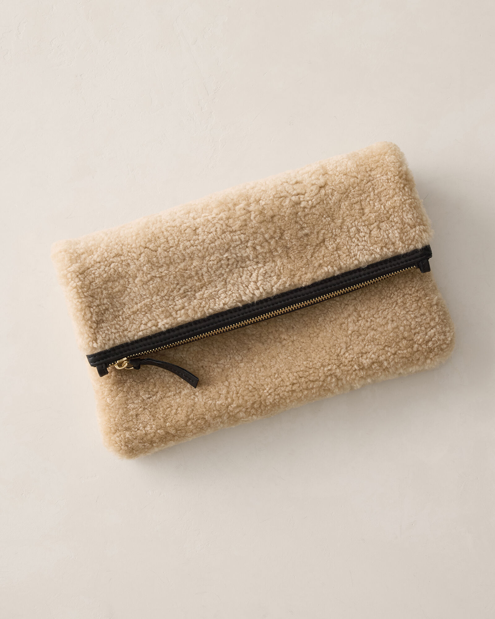 Shearling Foldover Clutch