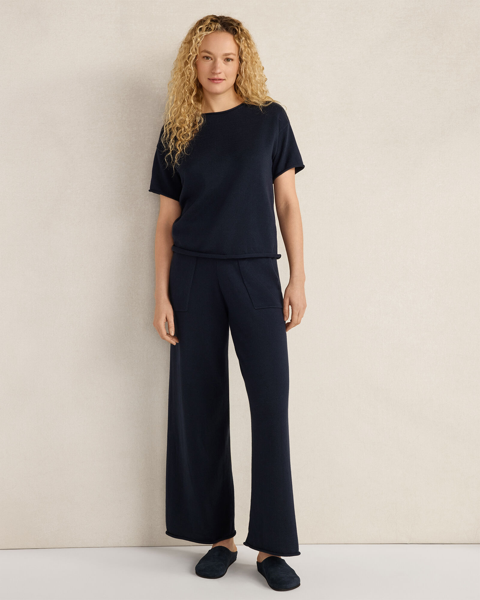 Cotton Knit Wide Leg Pants