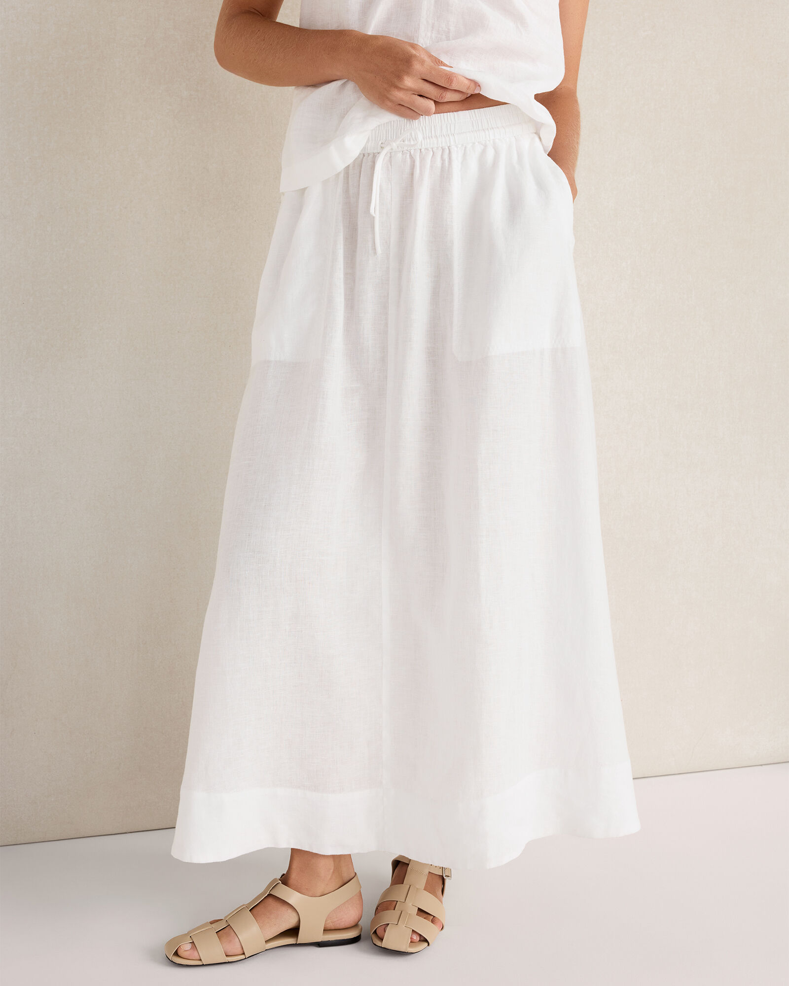 Linen Drawstring Midi Skirt