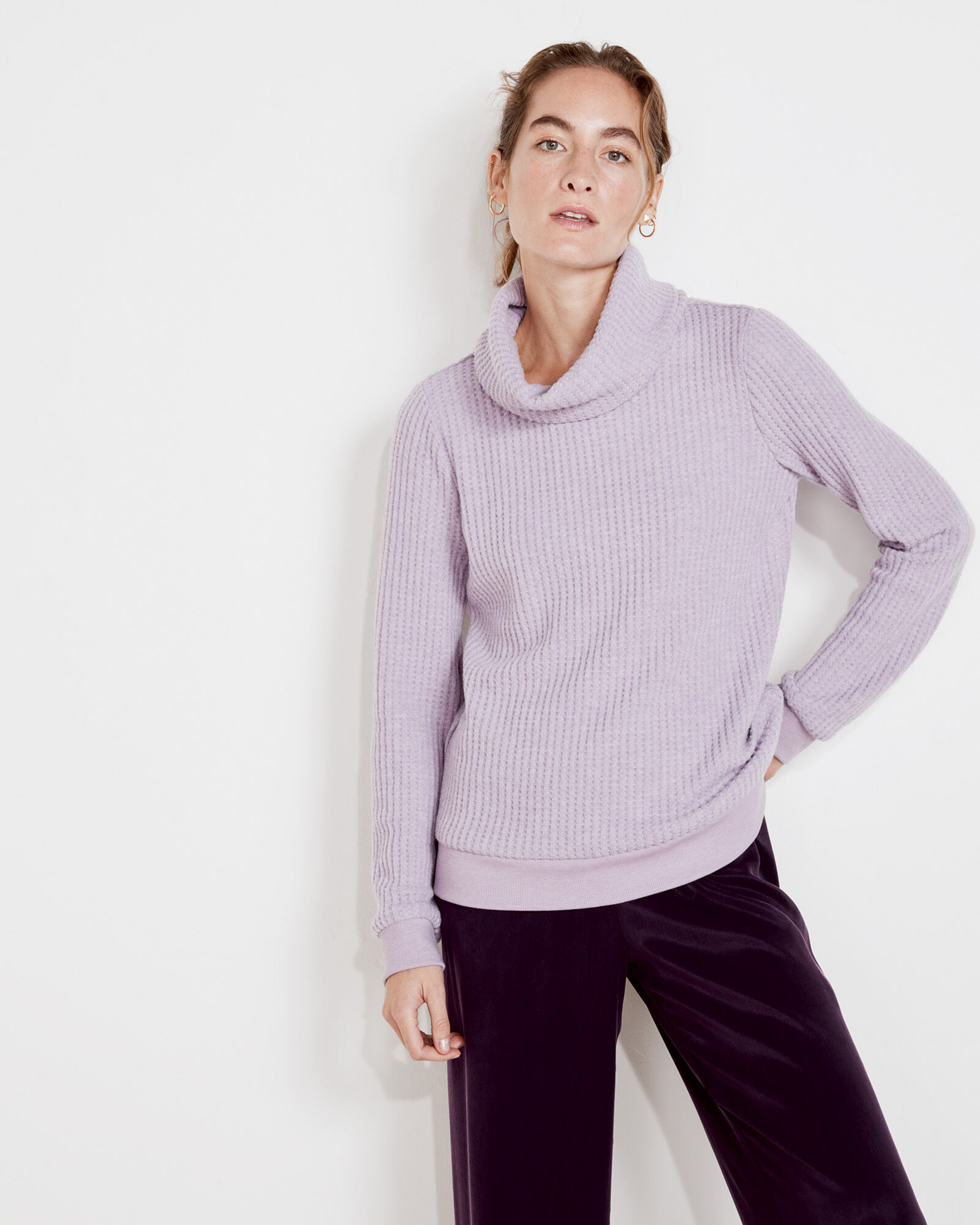 Waffle Knit Cowl Neck Top Haven Well Within