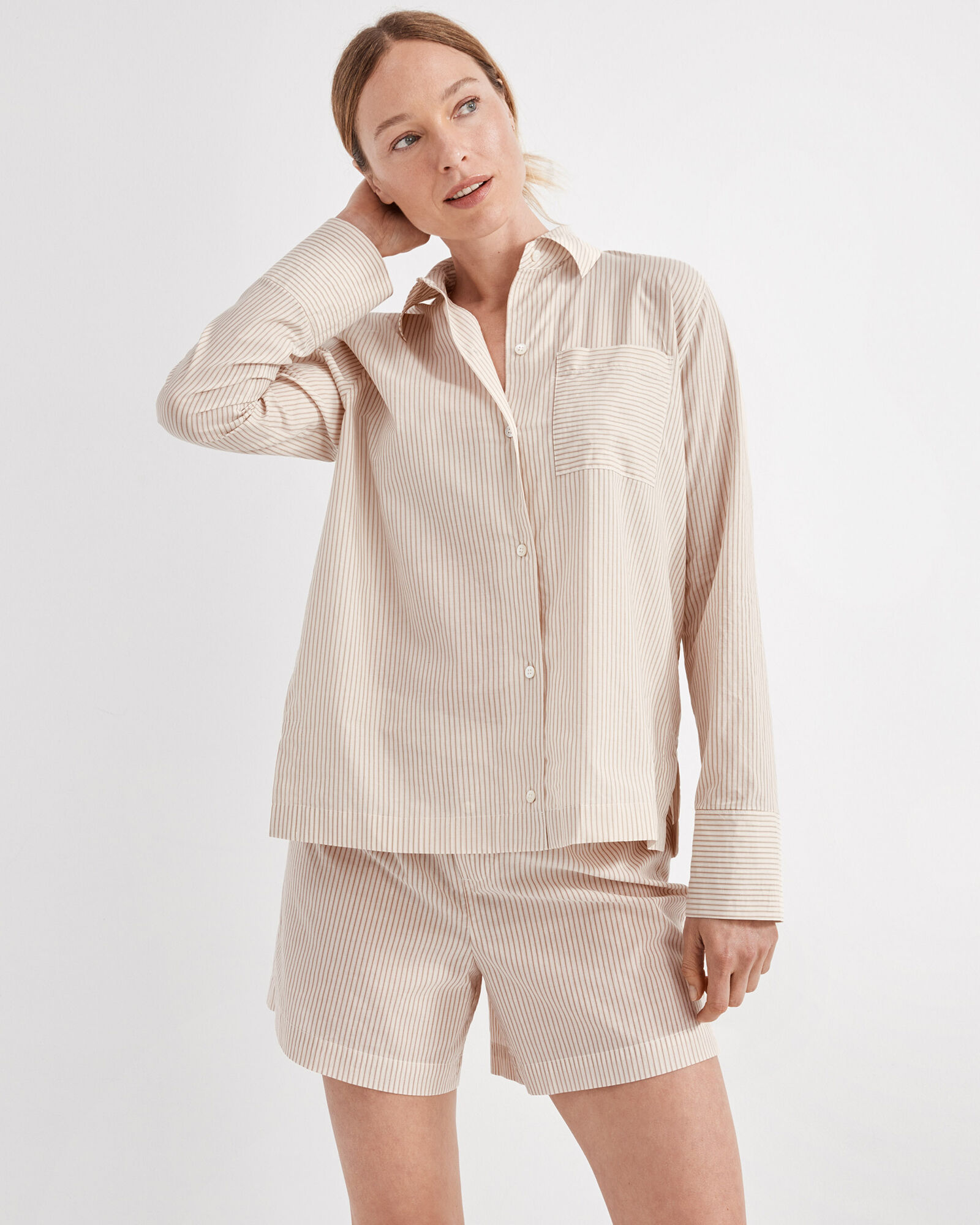 Lightweight Cotton Poplin Striped Pajama Shorts