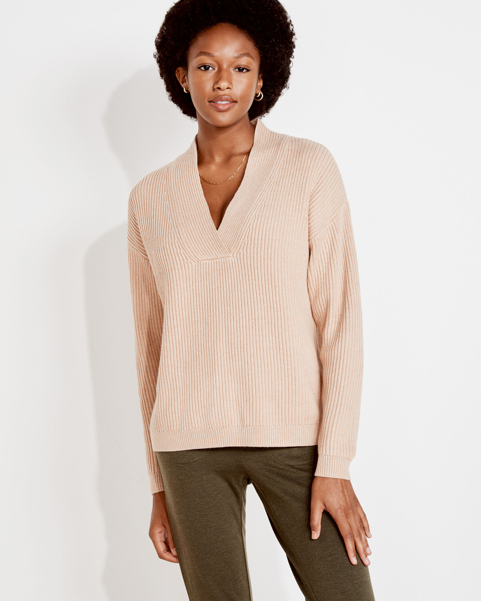 Women's v cheap neck cotton sweater