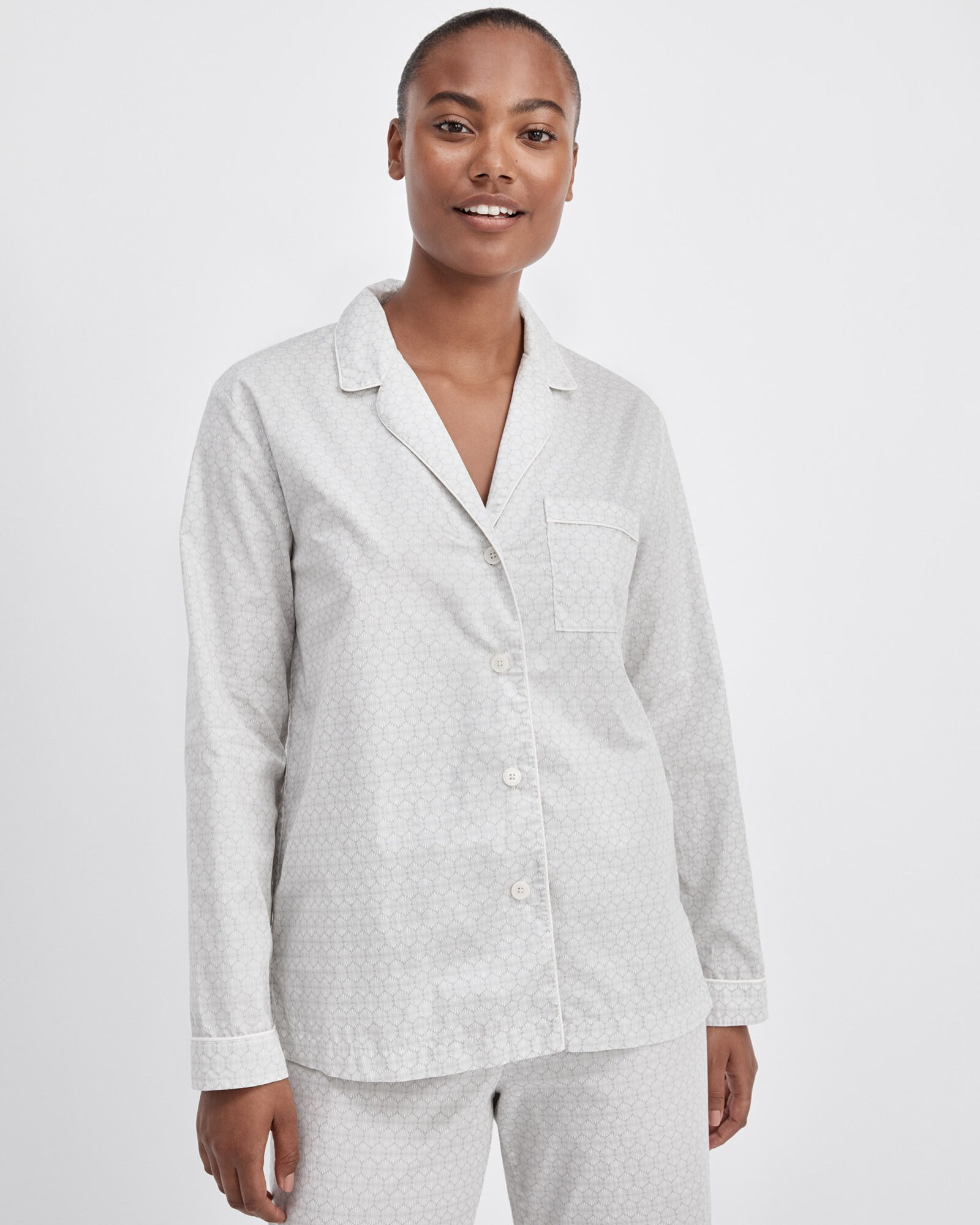 Organic Cotton Poplin Scallop Print Pajama Shirt