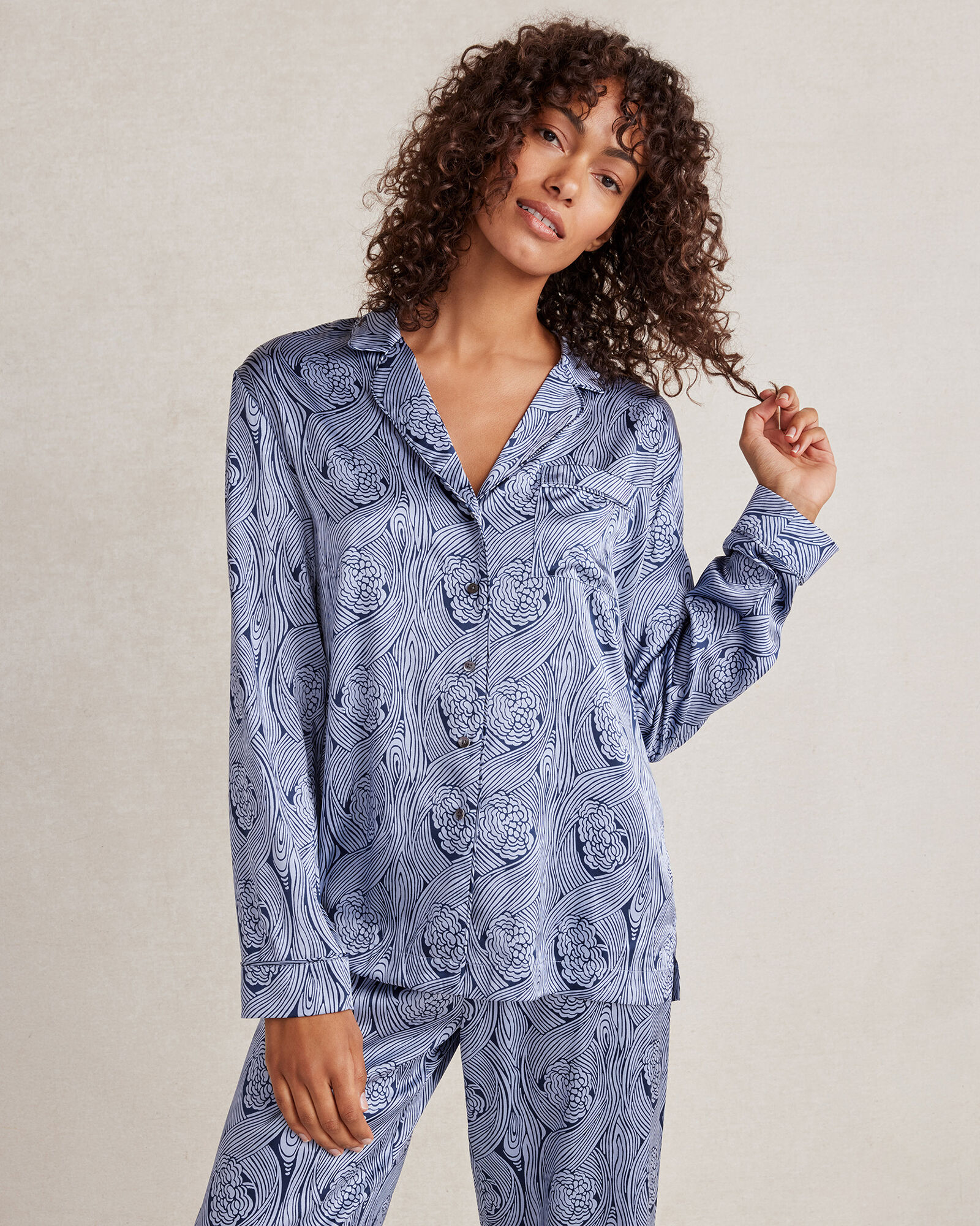 Washable Silk Deco Floral Pajama Shirt | Haven Well Within