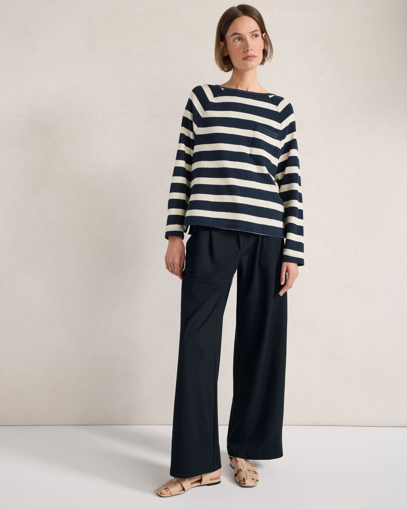Cotton Slub Jersey Striped Raglan Top