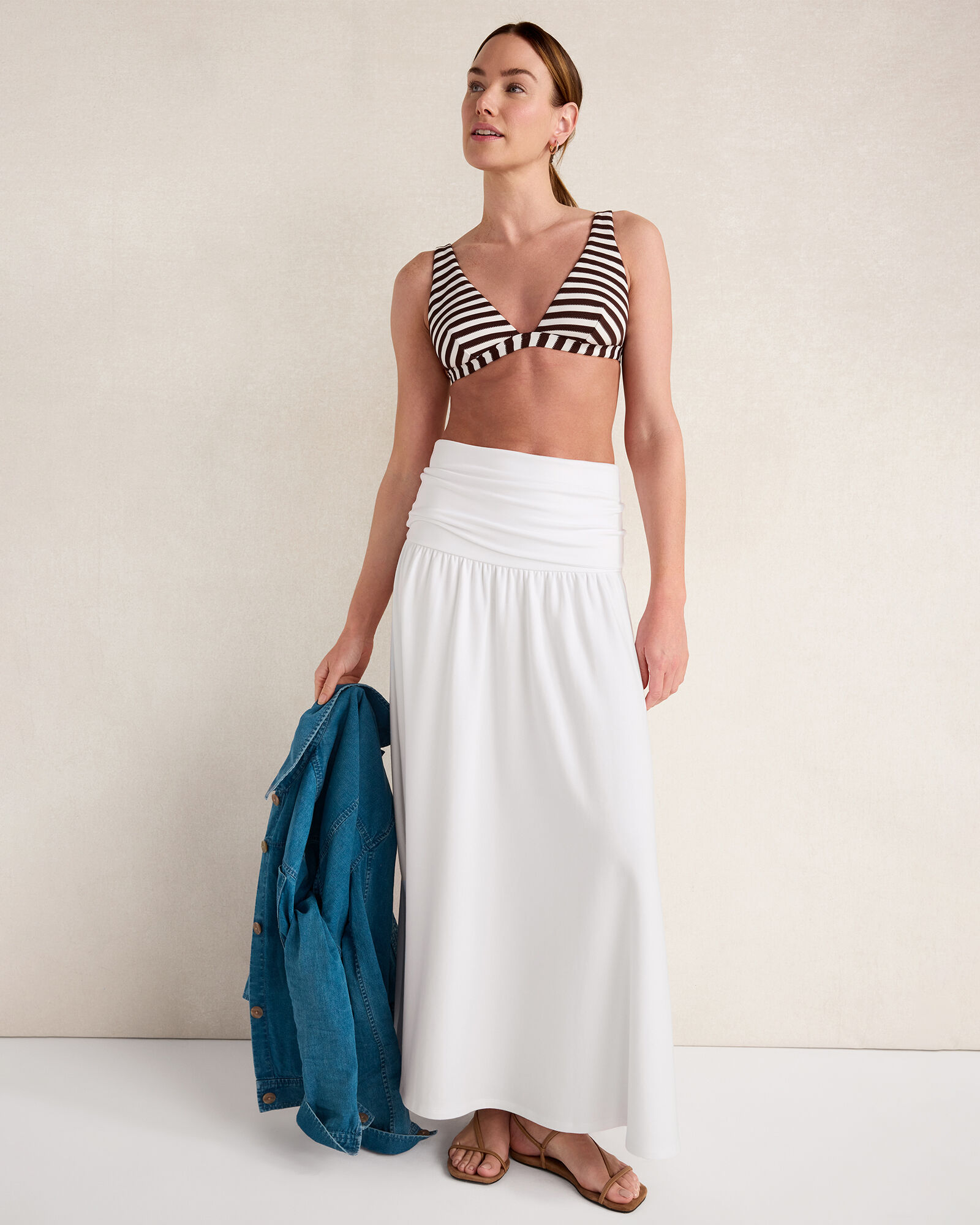 Textured Horizontal Stripe Triangle Bikini Top