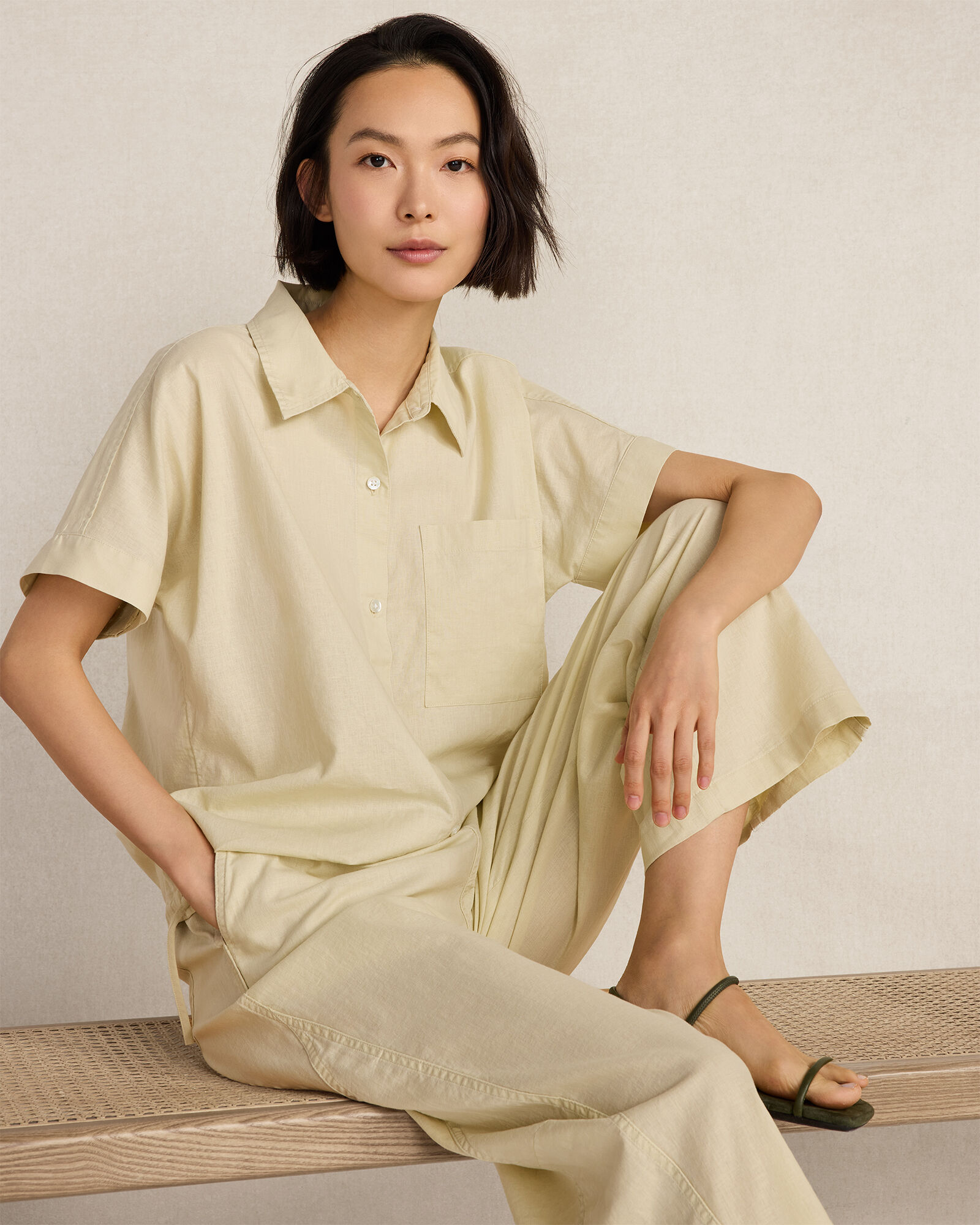 Organic Cotton Linen Button-Down Top