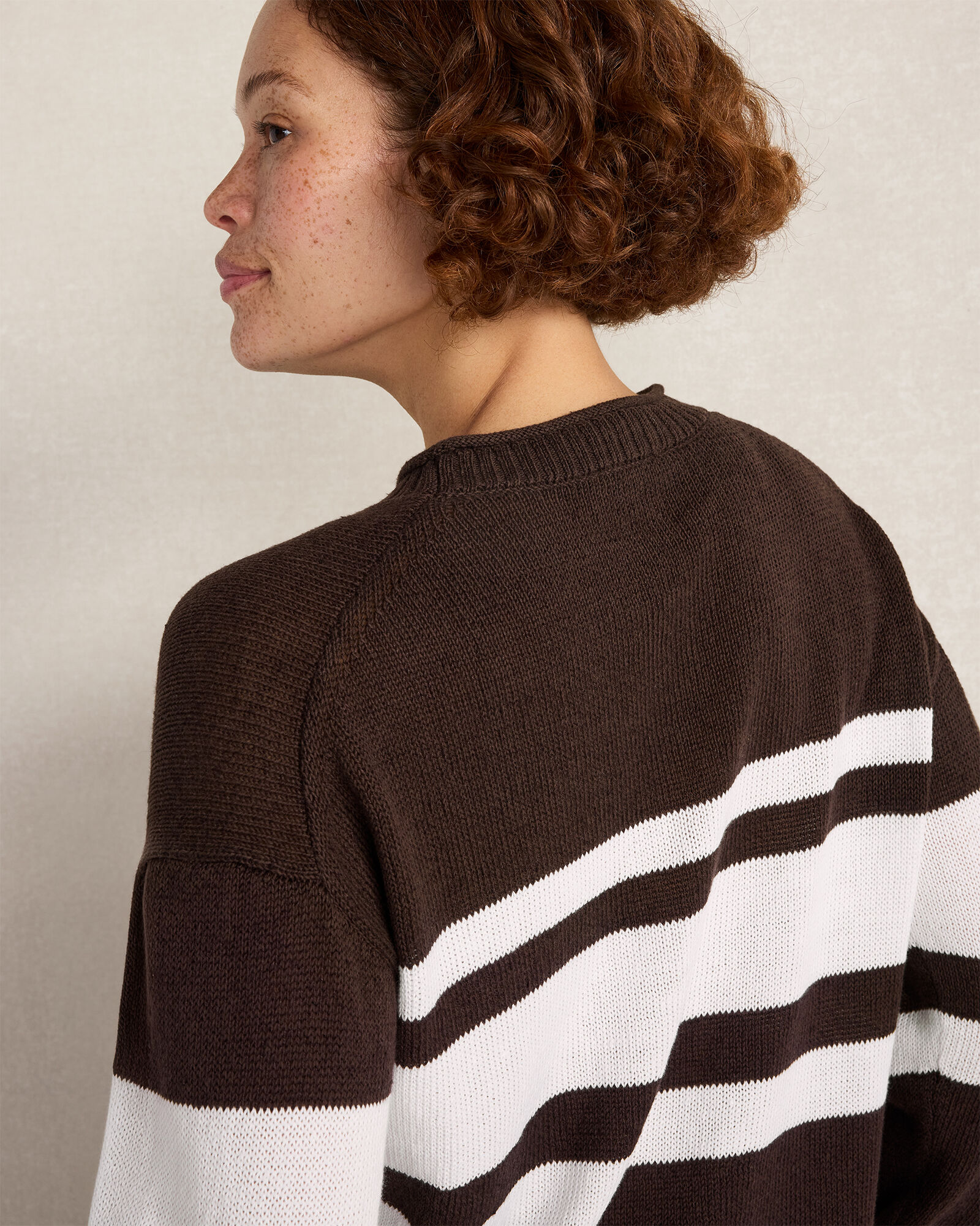Cotton Linen Stripe Roll Neck Sweater