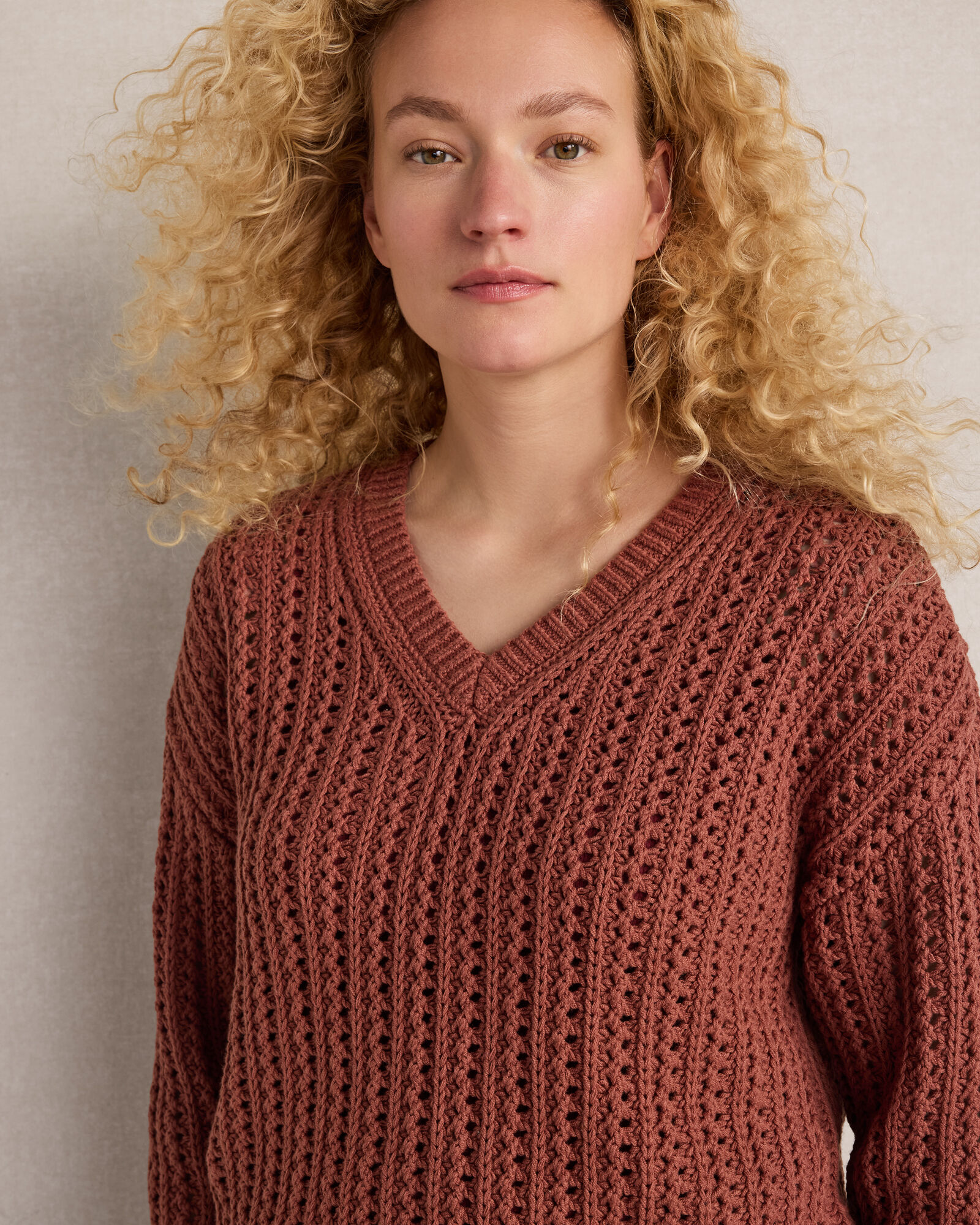 Textured Cotton Blend V-Neck Sweater