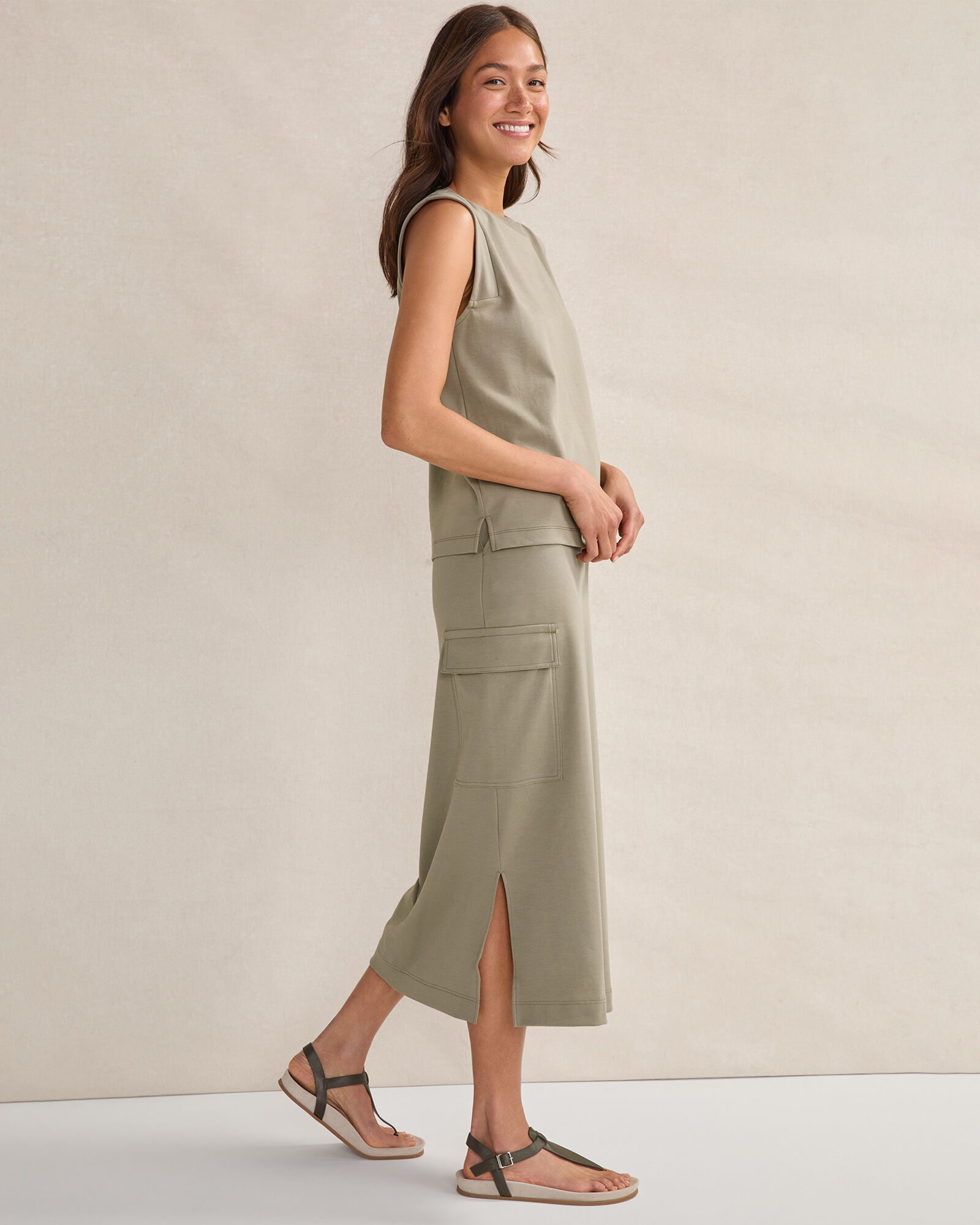Organic Cotton Interlock Cargo Midi Skirt