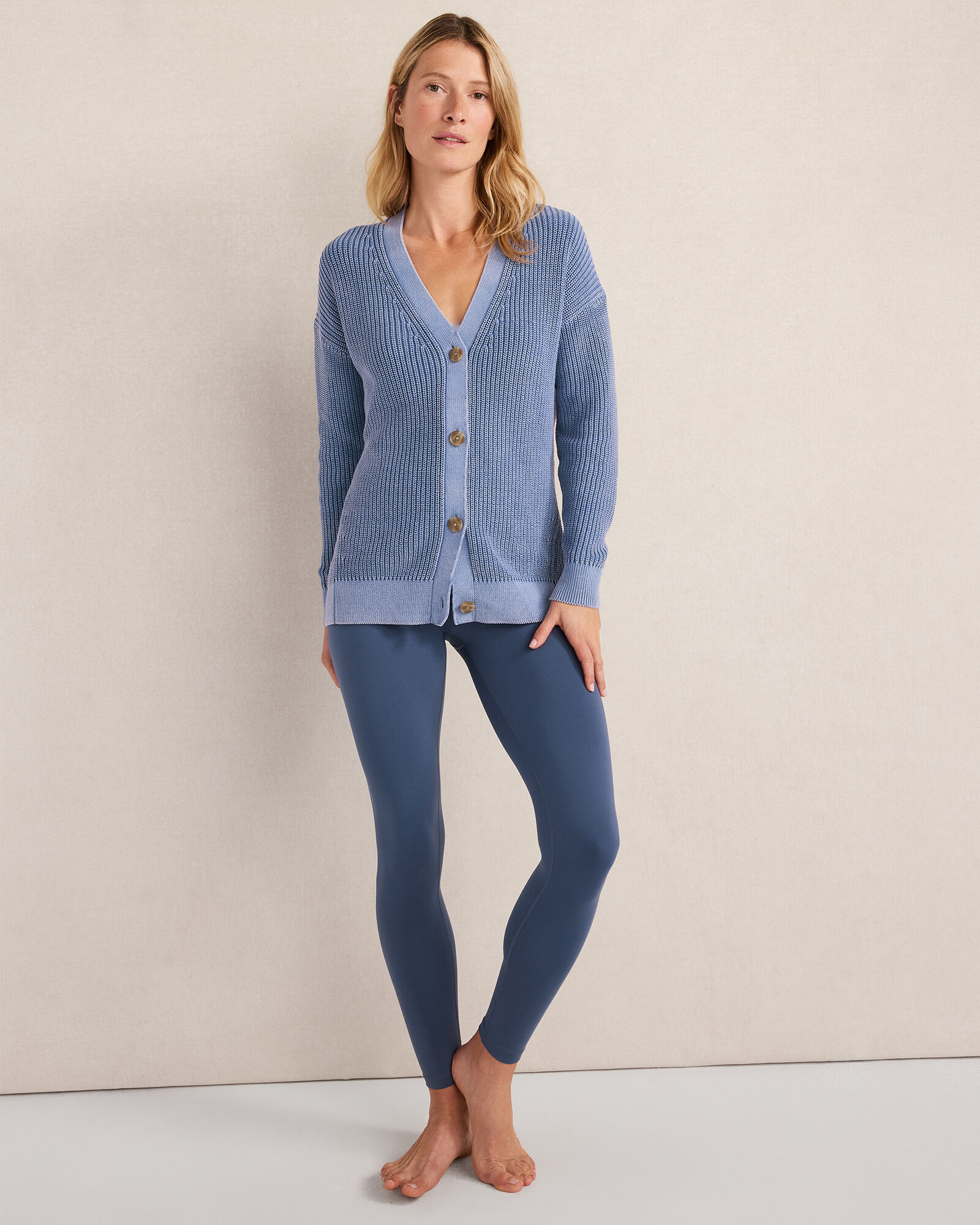 Garment-Dyed Organic Cotton Shaker Stitch Cardigan