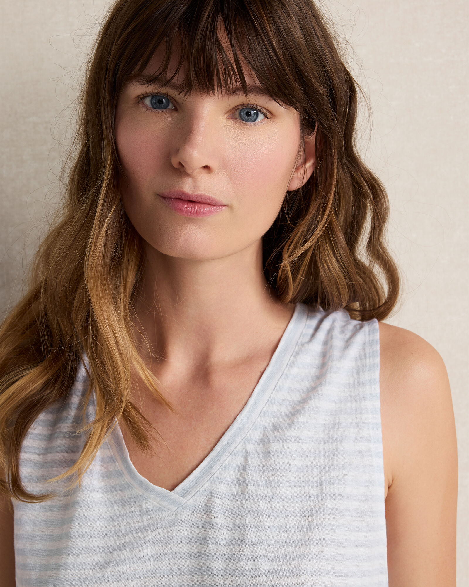 Linen Stripe V-Neck Top