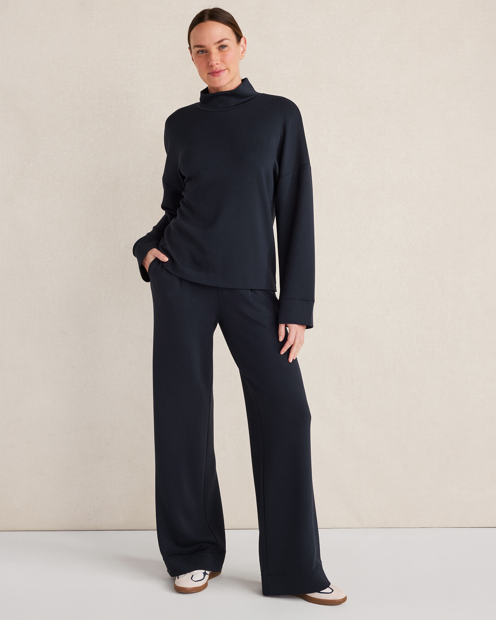 Soft Knit Wide Leg Pleated Pants