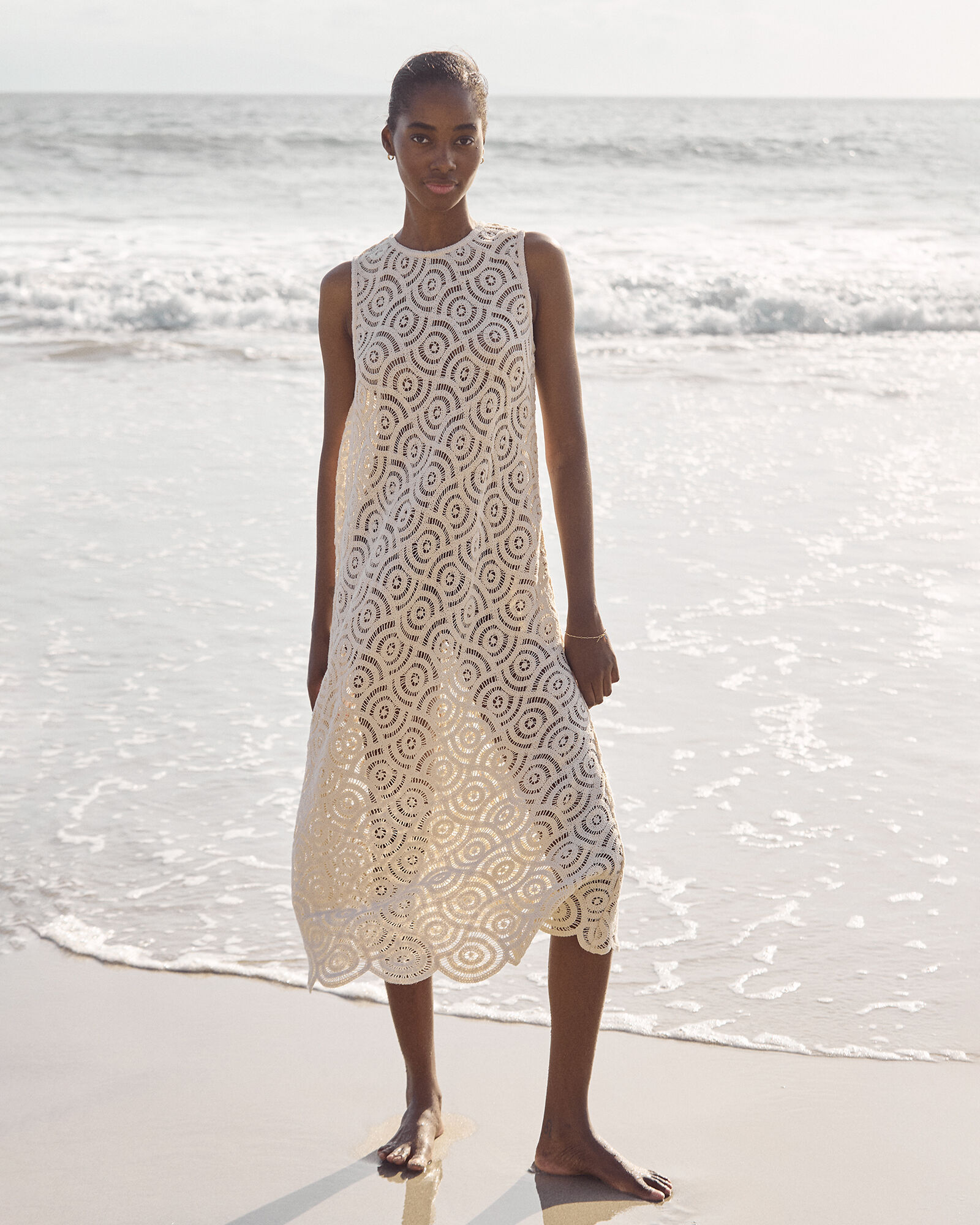 Cotton Crochet Scalloped Midi Dress