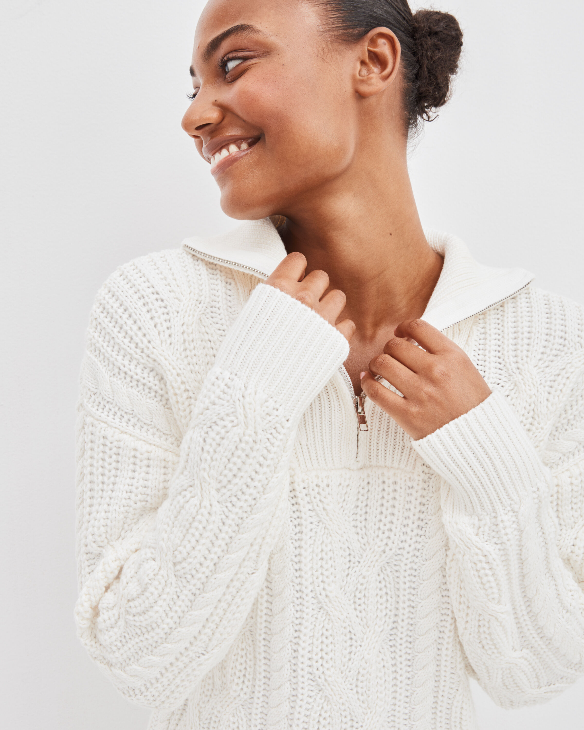 Cable-knit cotton and wool half-zip sweater
