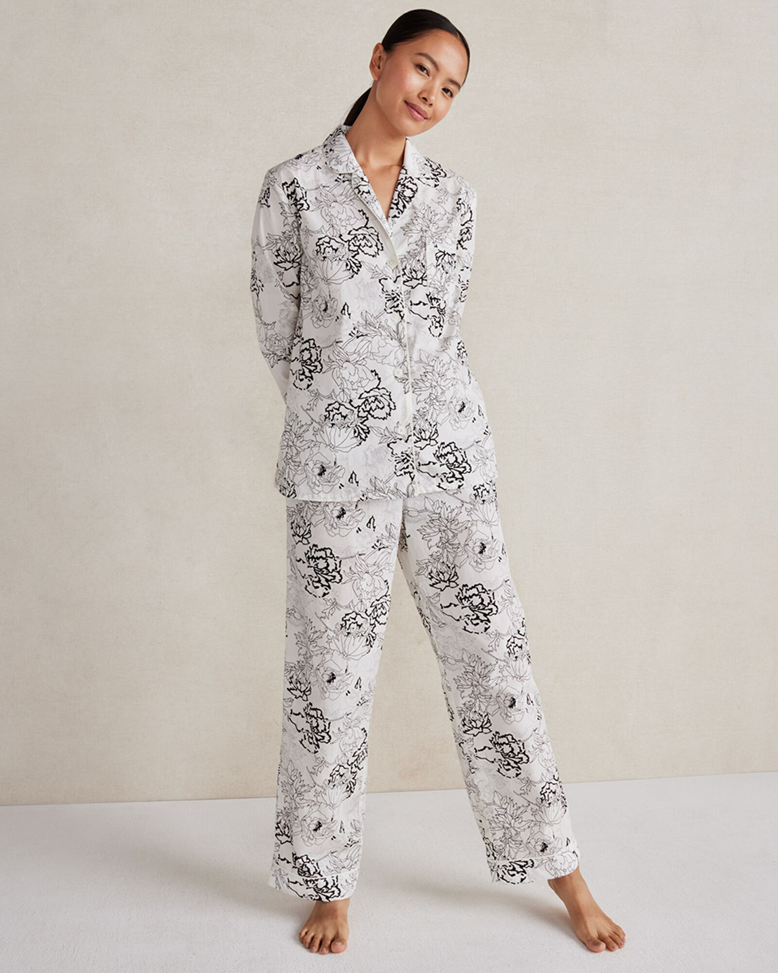 Cotton Poplin Sketched Floral Pajama Pants | Haven Well Within