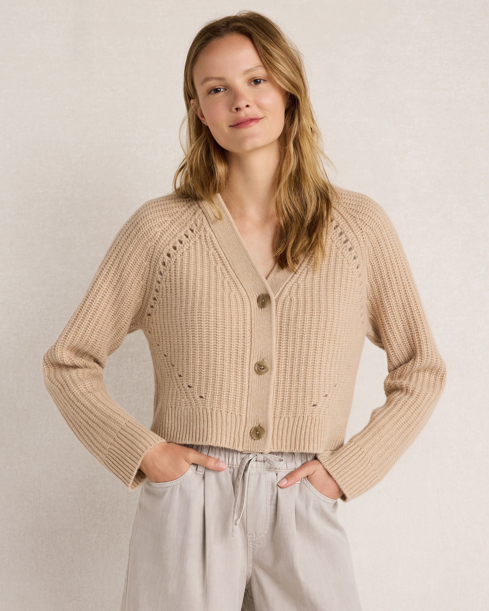 Cashmere Shaker Stitch Cropped Cardigan