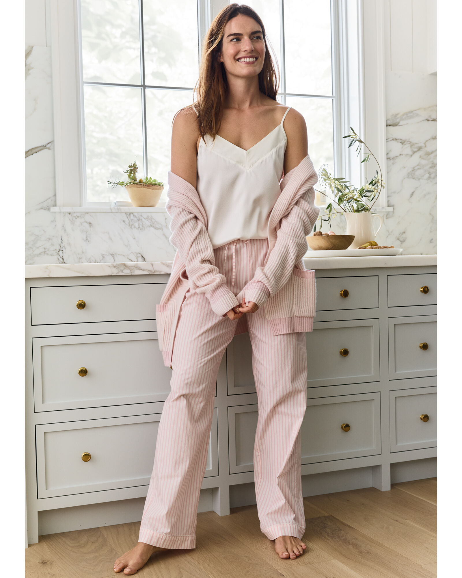 Organic Cotton Poplin Tonal Stripe Sleep Pants