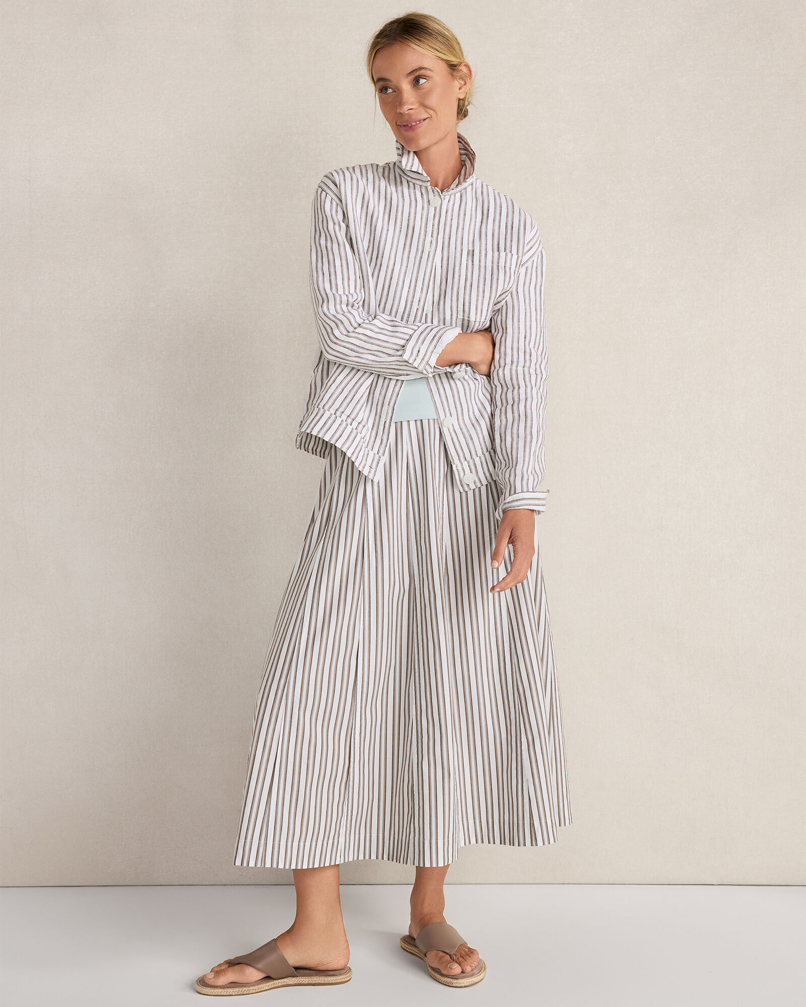 Organic Cotton Poplin Stripe Drop Waist Skirt