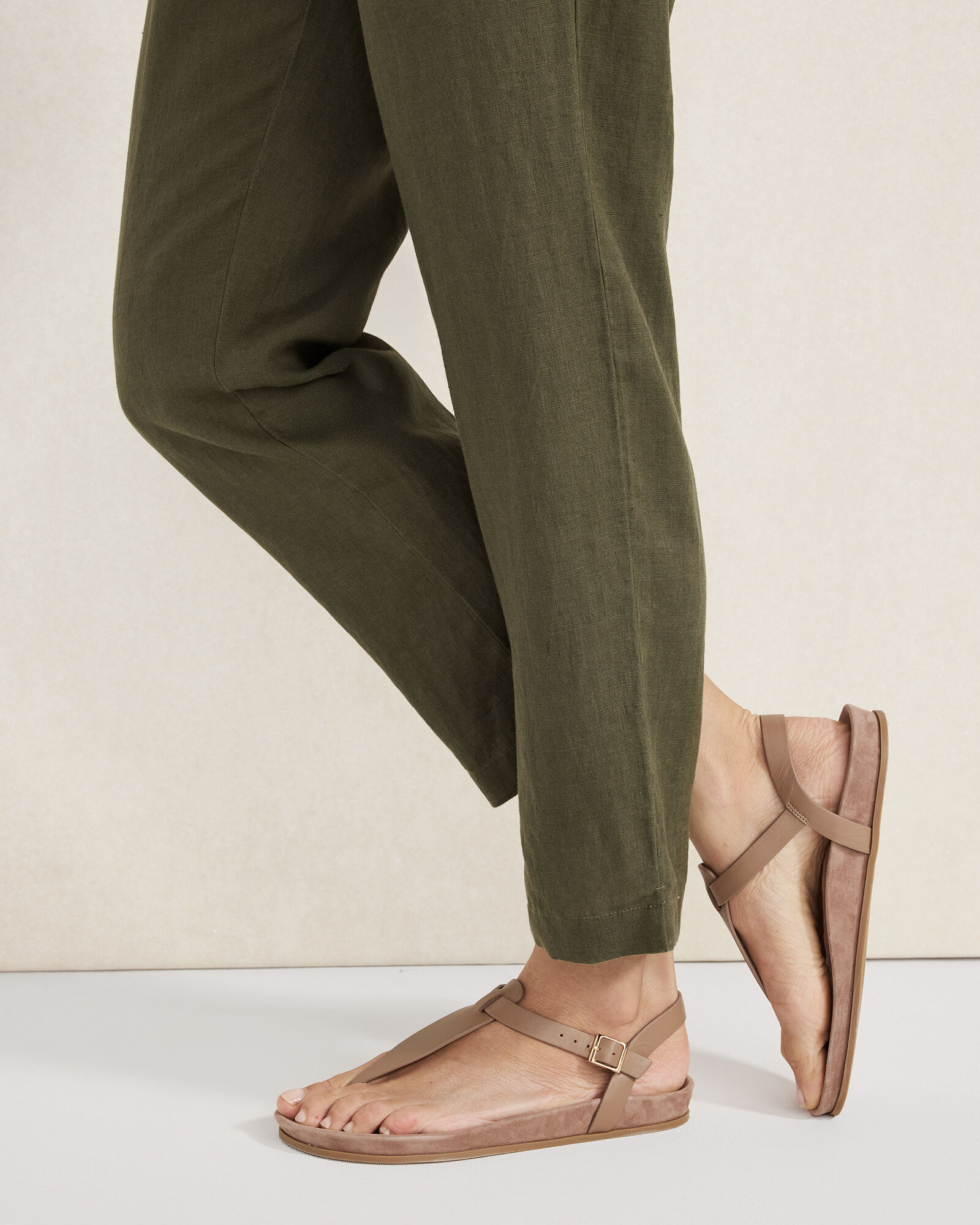 Leather and Suede Thong Sandal