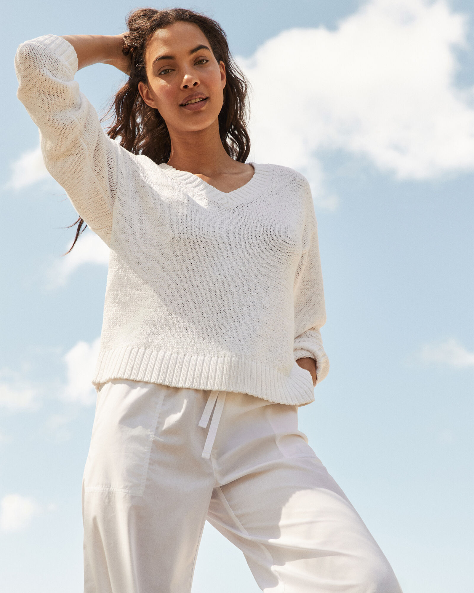 Organic Cotton Flat Tape V-Neck Sweater