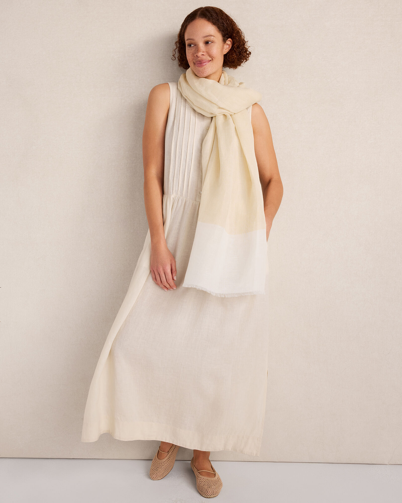 Linen Pintuck Midi Dress
