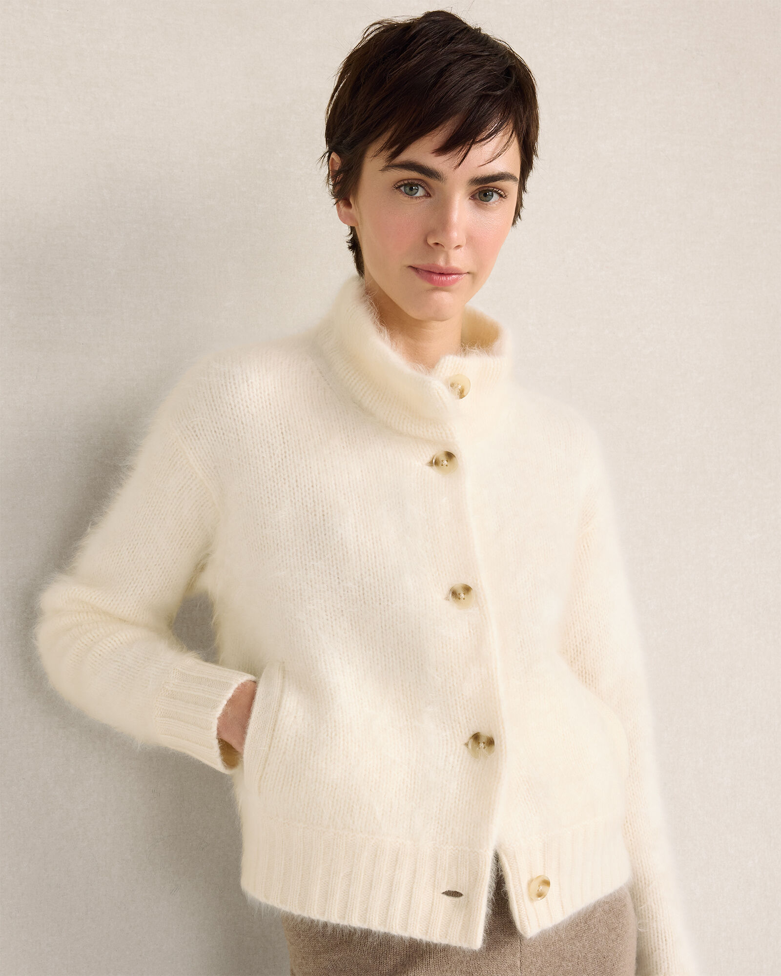 Chunky Brushed Cashmere Cardigan