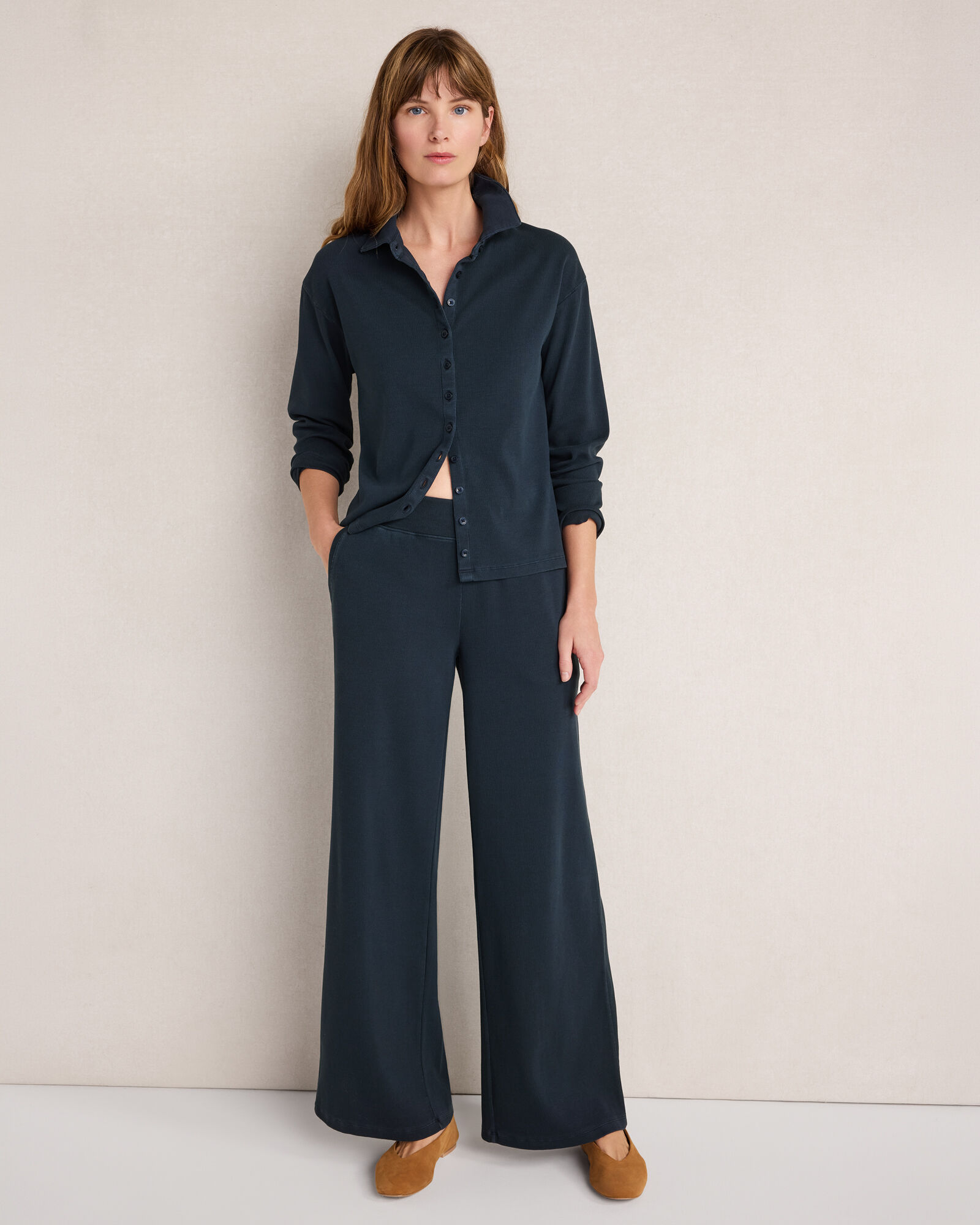 Organic Cotton Rib Knit Wide Leg Pants