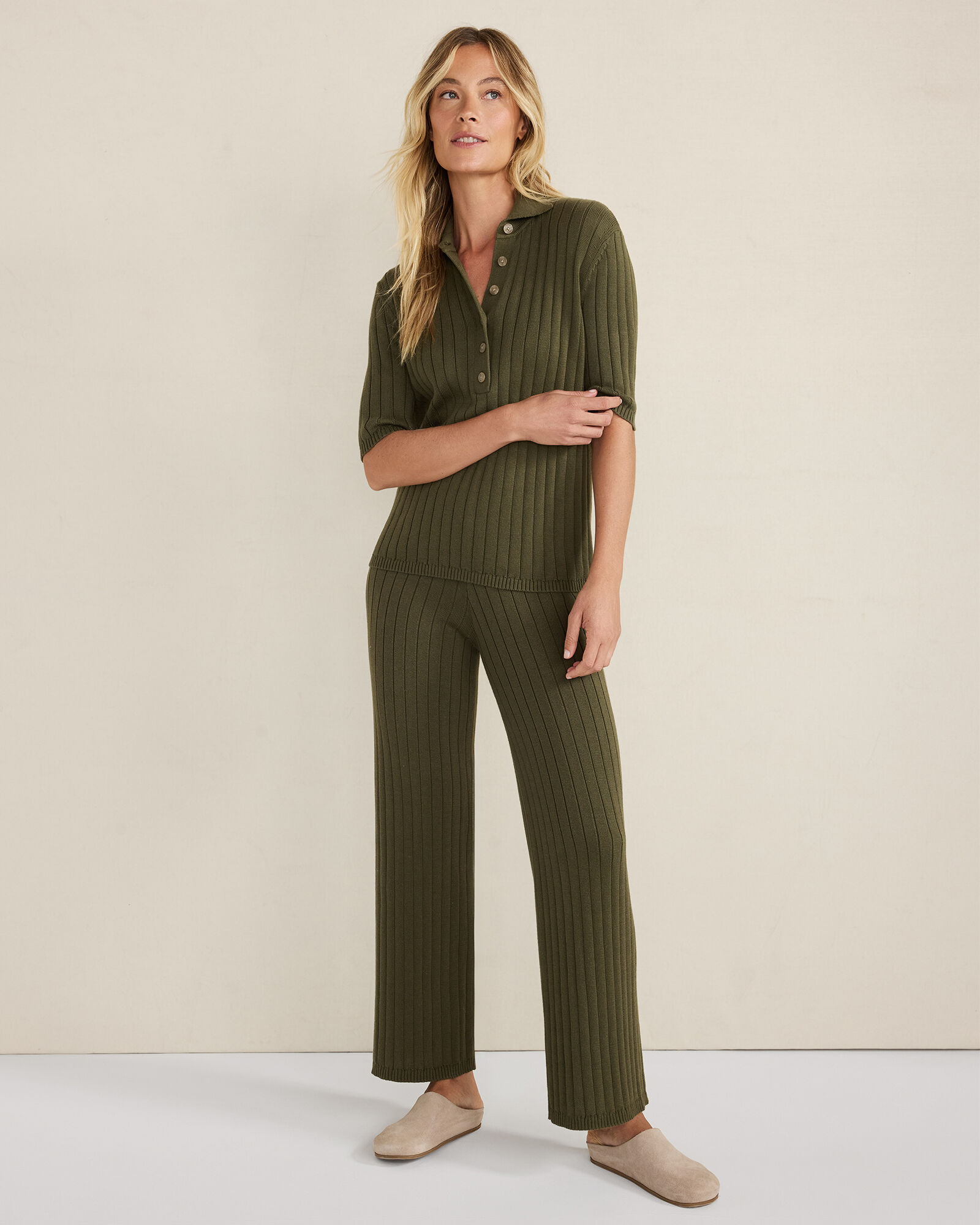 Organic Cotton Ribbed Straight Leg Pants