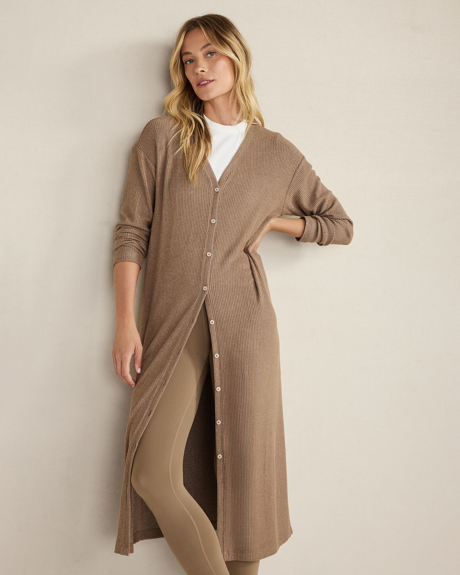 Brushed Rib Knit Long Sleeve Duster