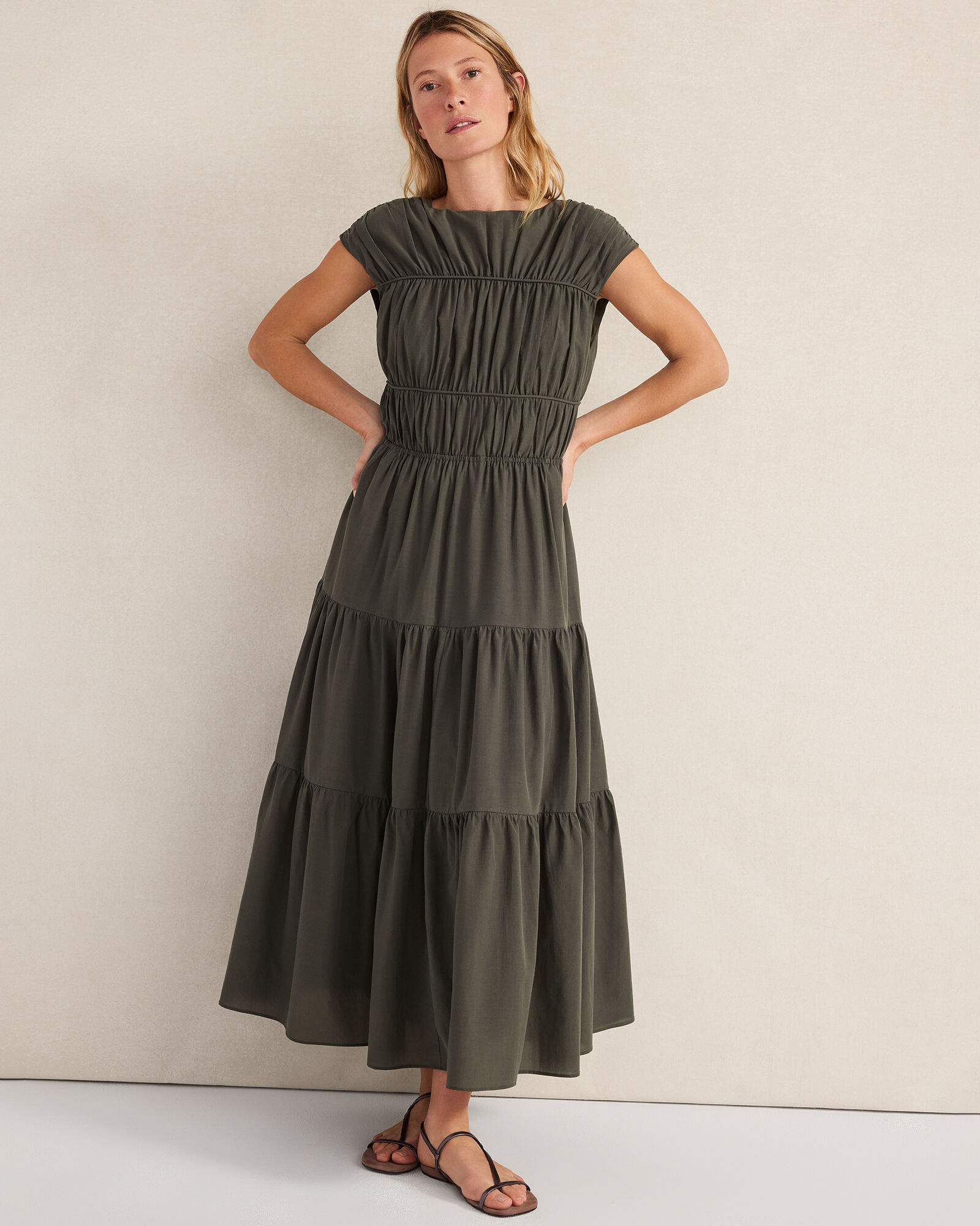 white christmas dresses Cotton Gauze Dress W/ Ruched Chest – For Elyse main image 1