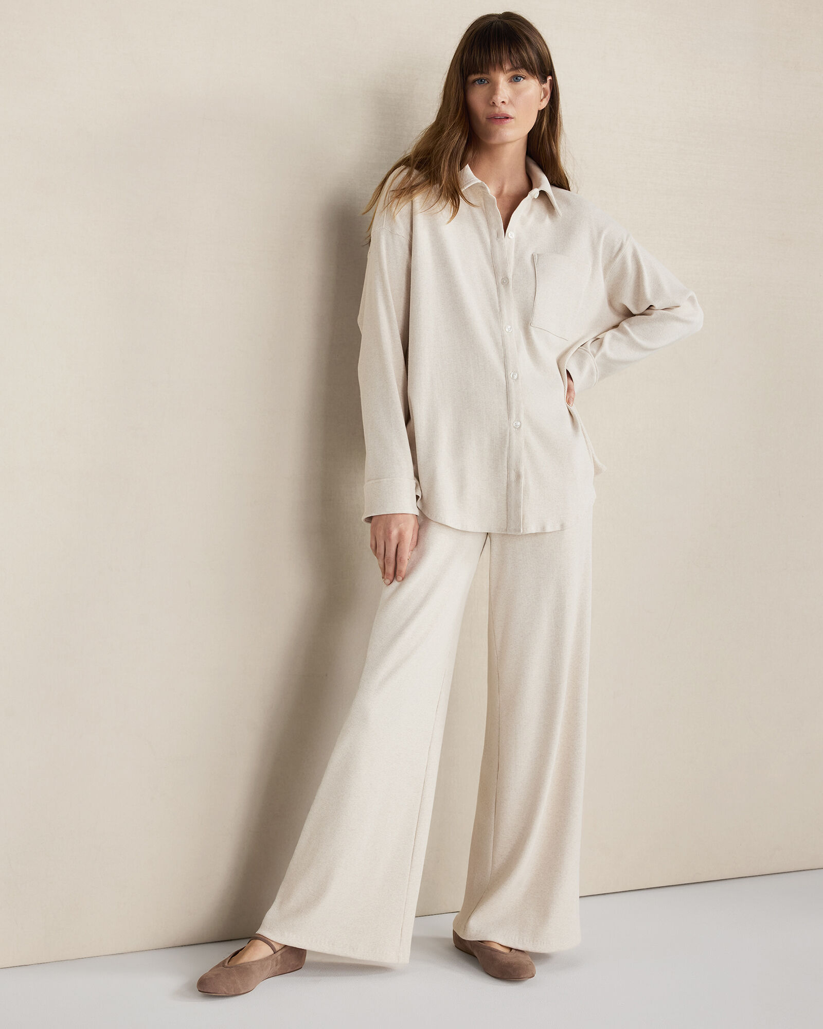 Organic Cotton Rib Knit Relaxed Button Down Top
