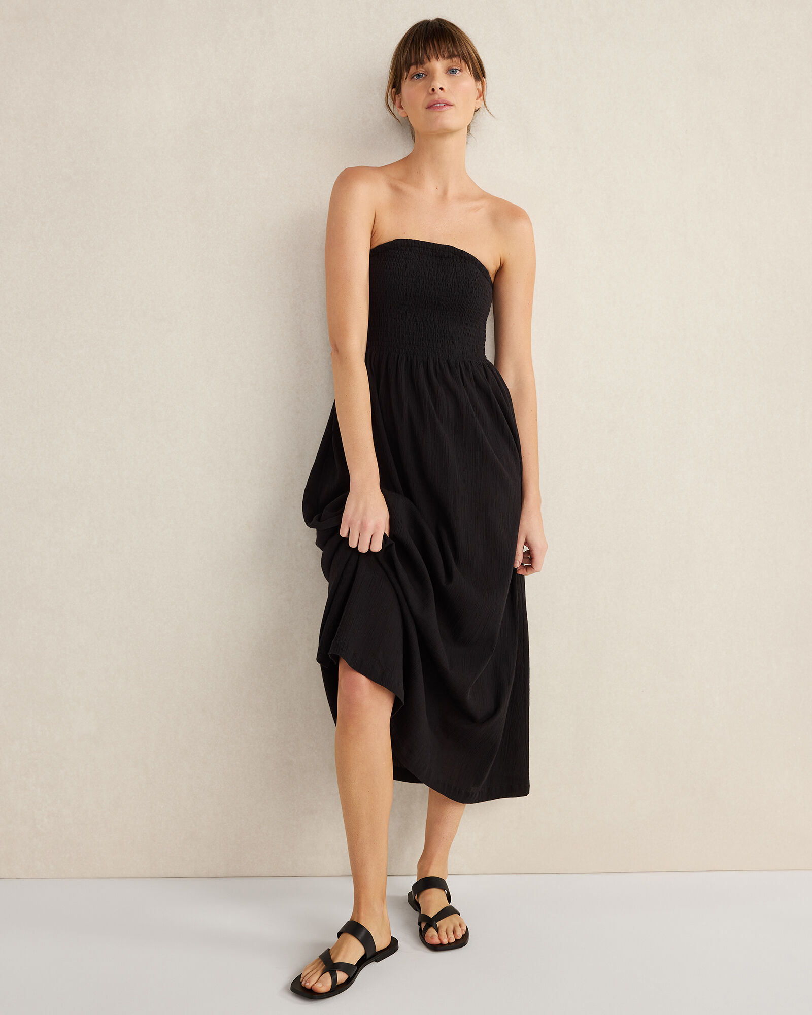 Organic Cotton Crinkle Gauze Strapless Dress