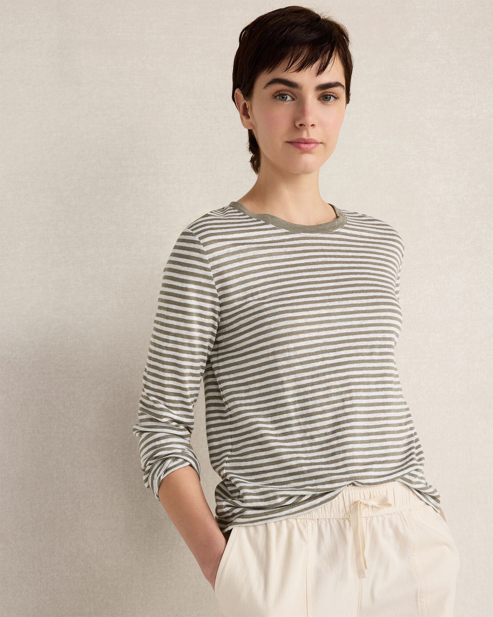 Linen Striped Long Sleeve Tee