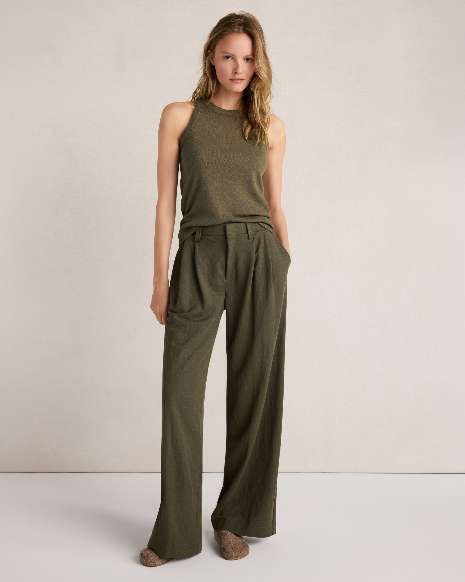 Double Knit Pleated Wide Leg Trousers