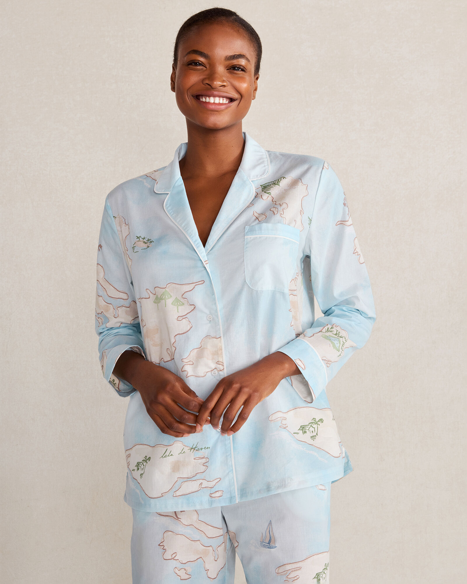 Organic Cotton Poplin Island Print Pajama Set
