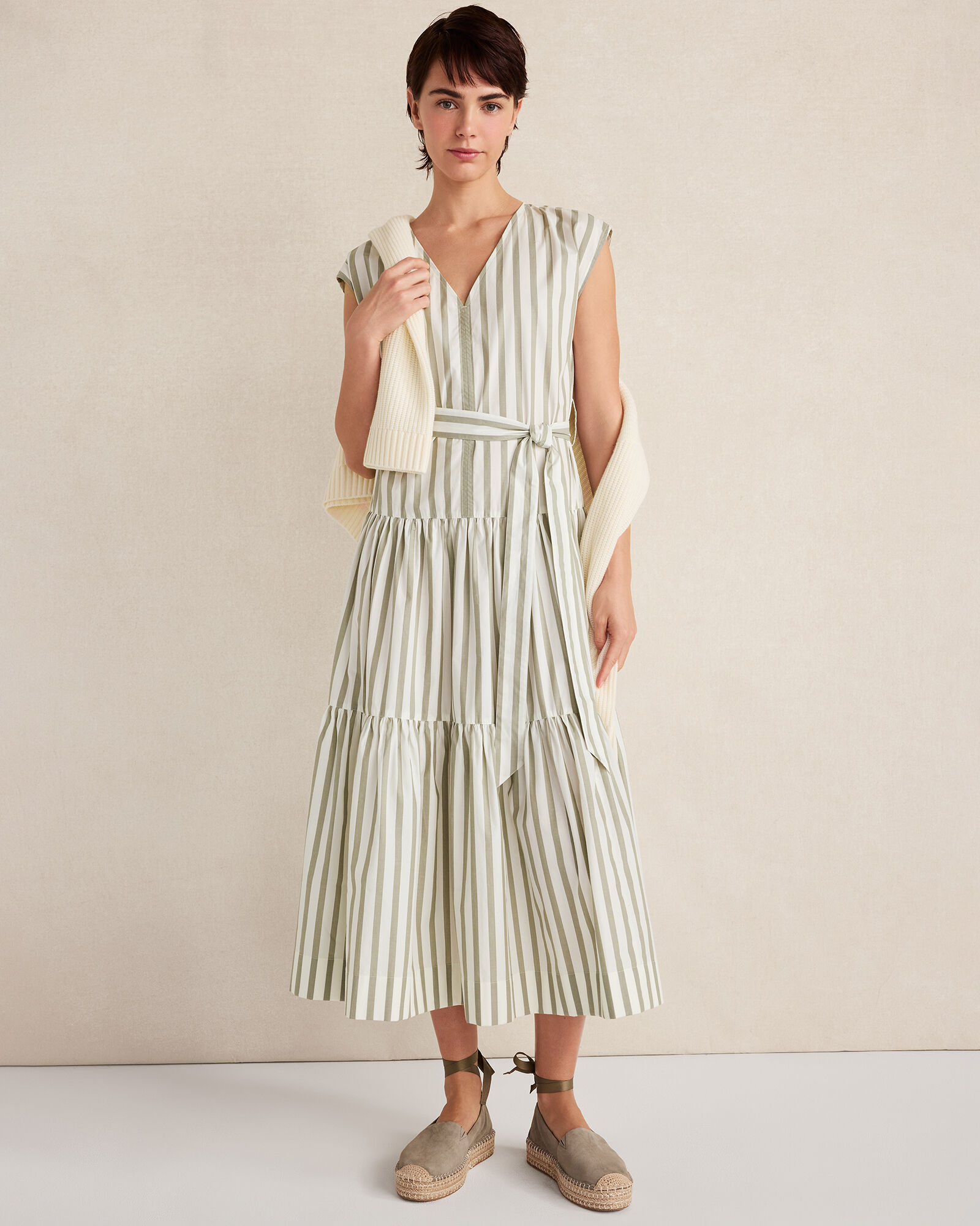 Organic Cotton Poplin Stripe Tiered Midi Dress