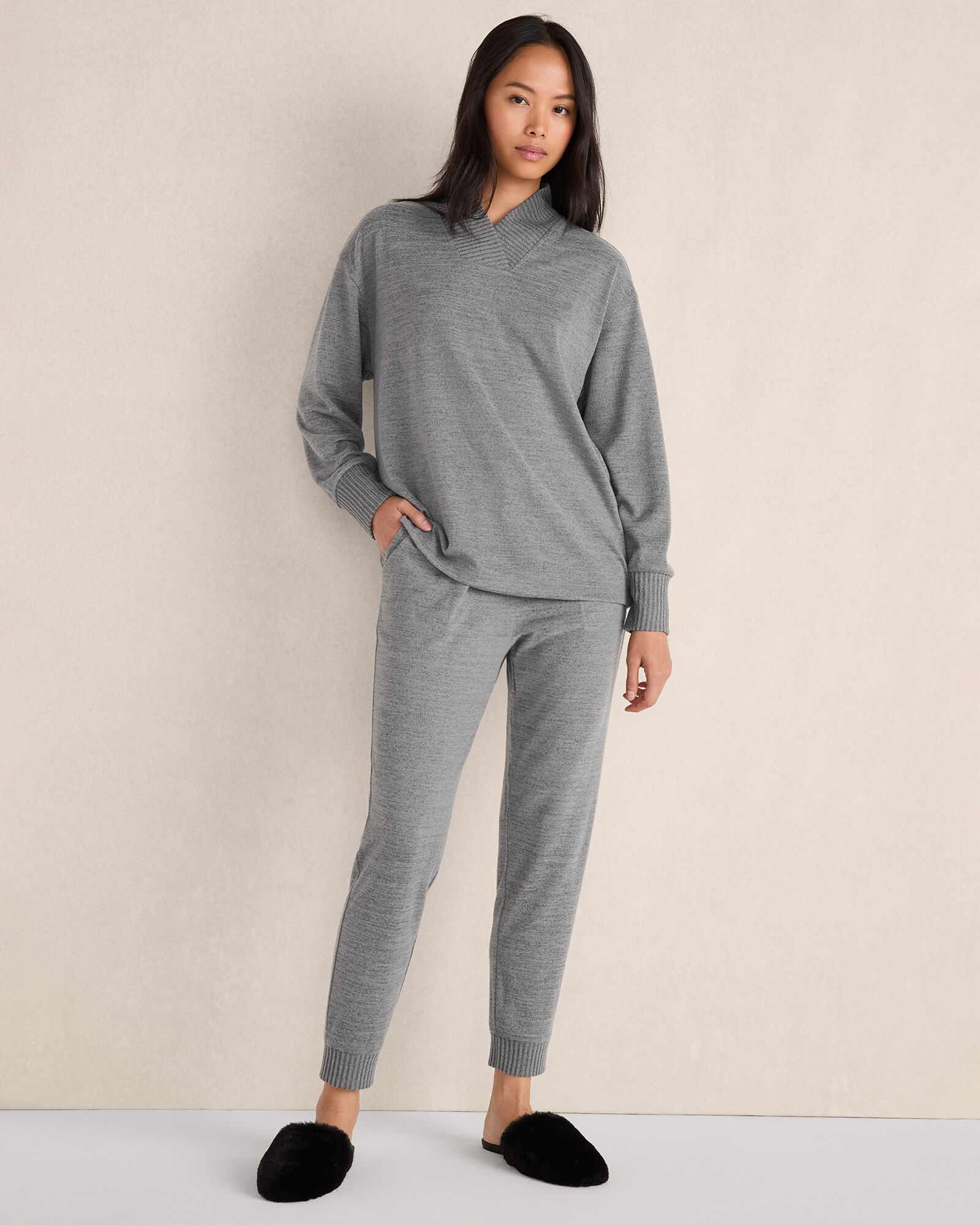 Sweater Knit Crossover Neck Pullover