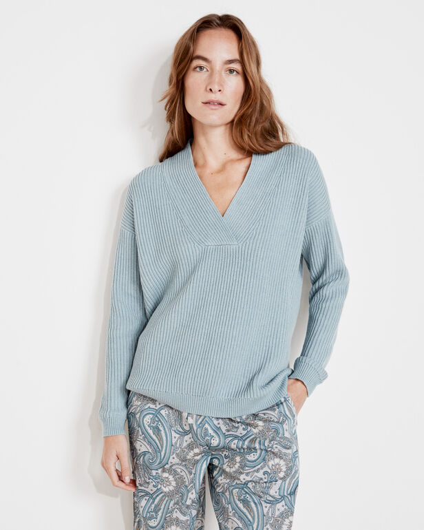 Overlapped V-Neck Cotton Sweater