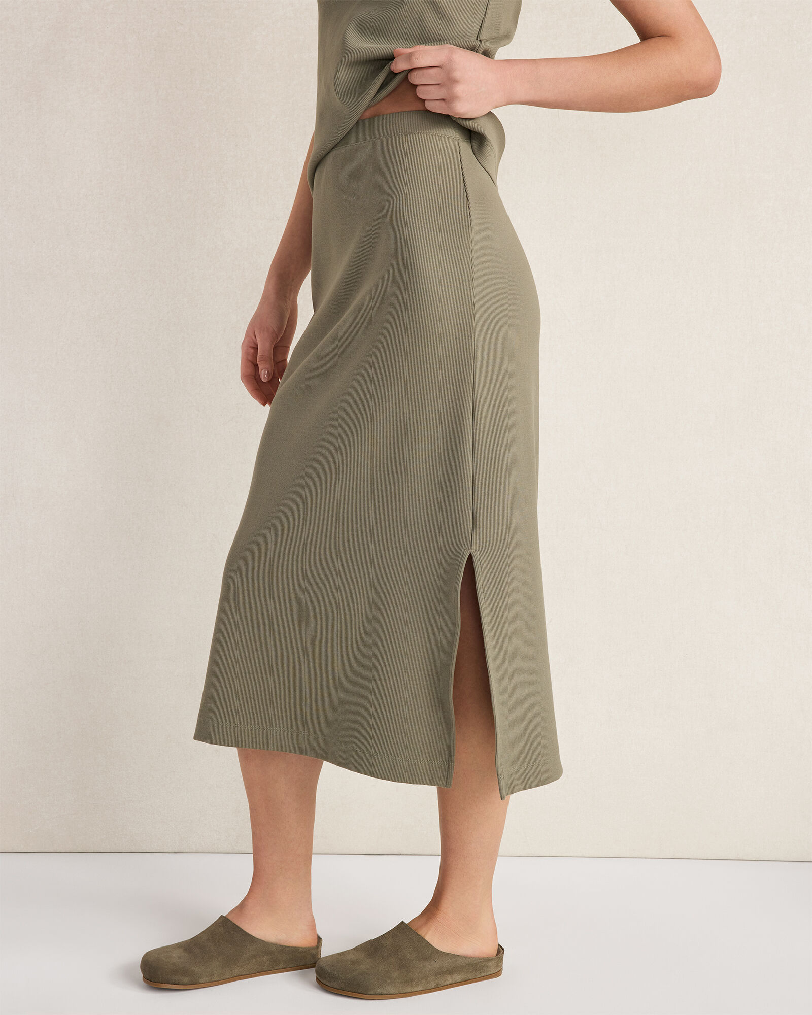 Organic Cotton Rib Knit Midi Skirt