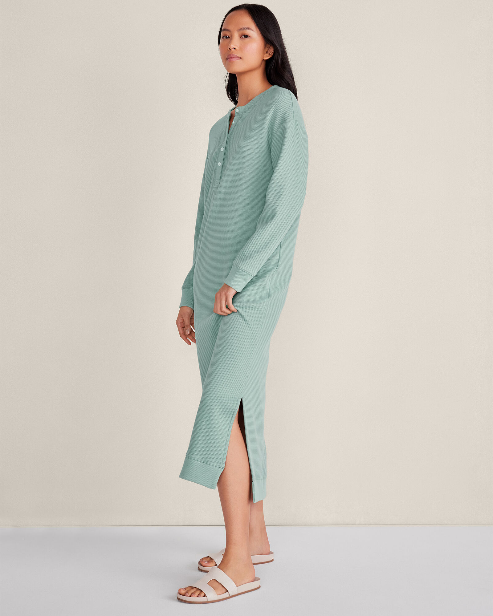 long henley dress Lilla P Slim Fit Long Sleeve Rib Henley Dress
