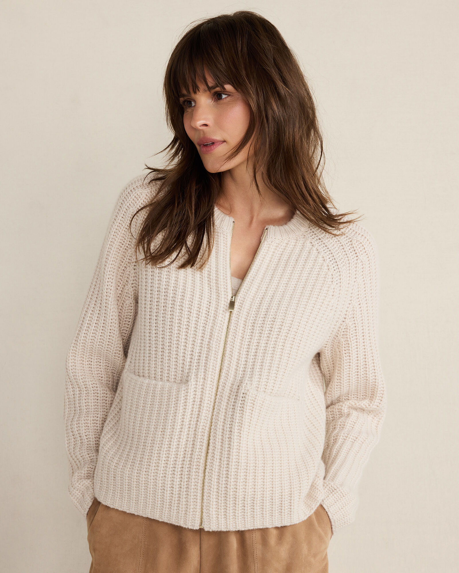 Cashmere Zip Front Bomber Jacket