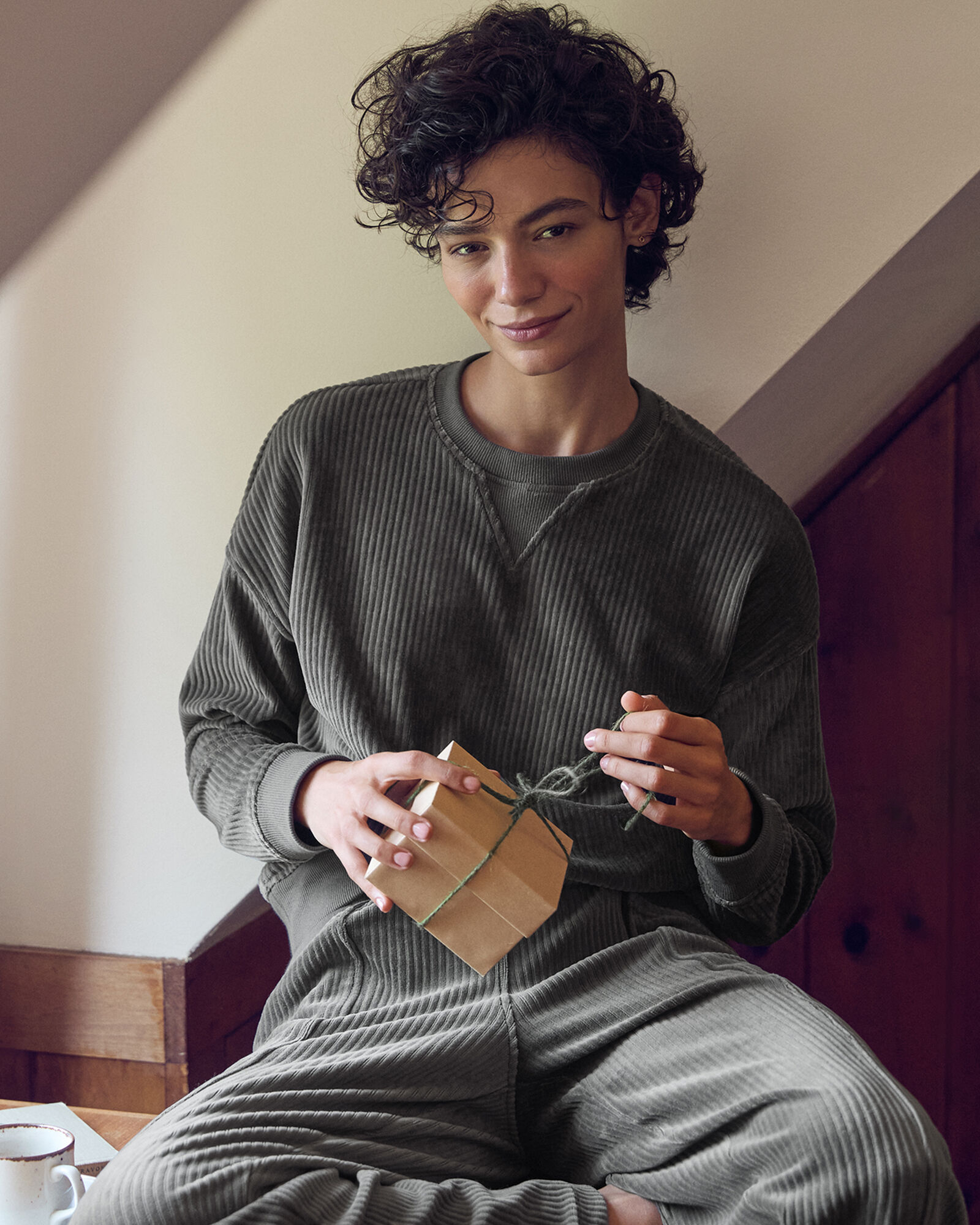 Corded Velour Crewneck Pullover