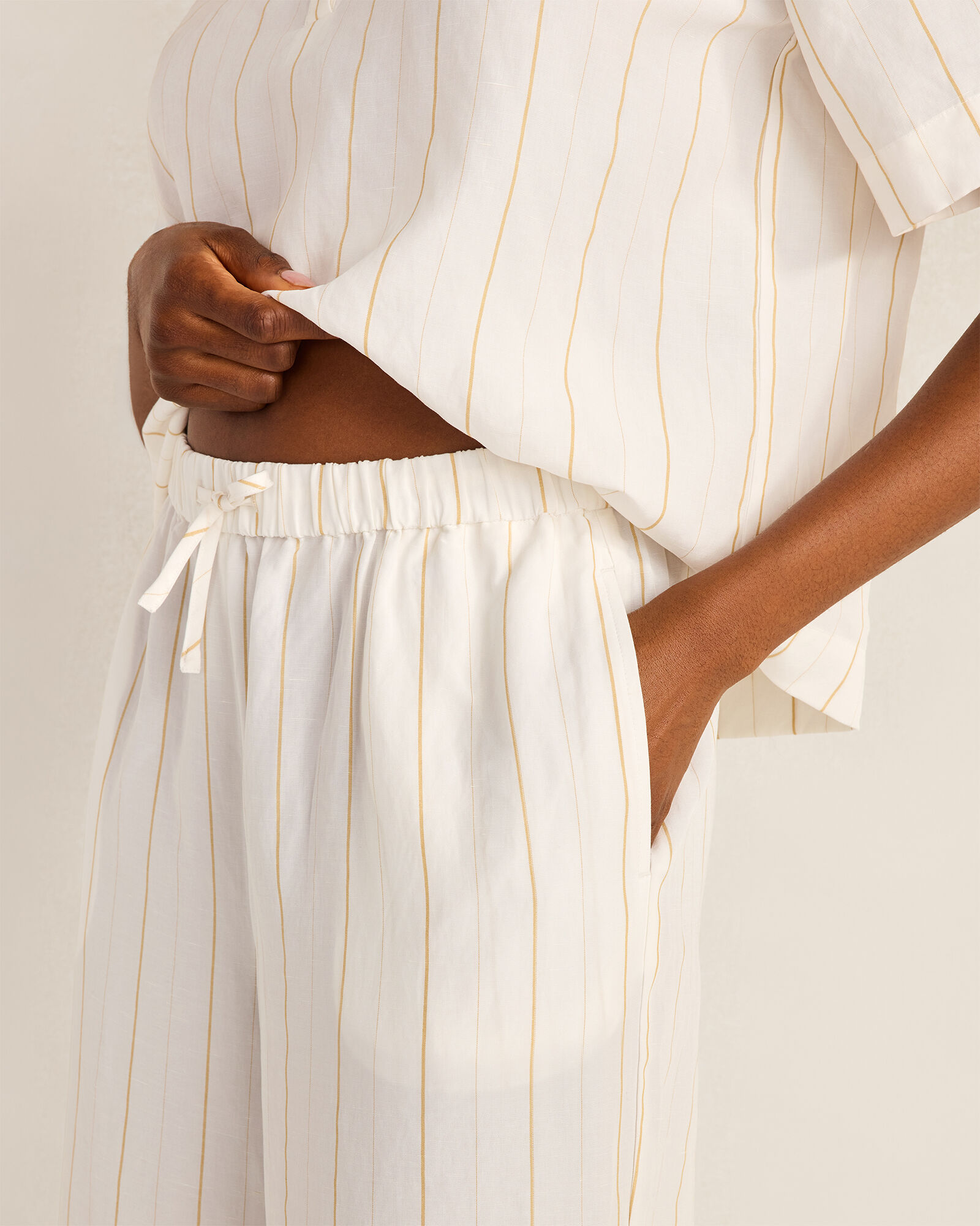 Silky Linen Blend Drawstring Pants