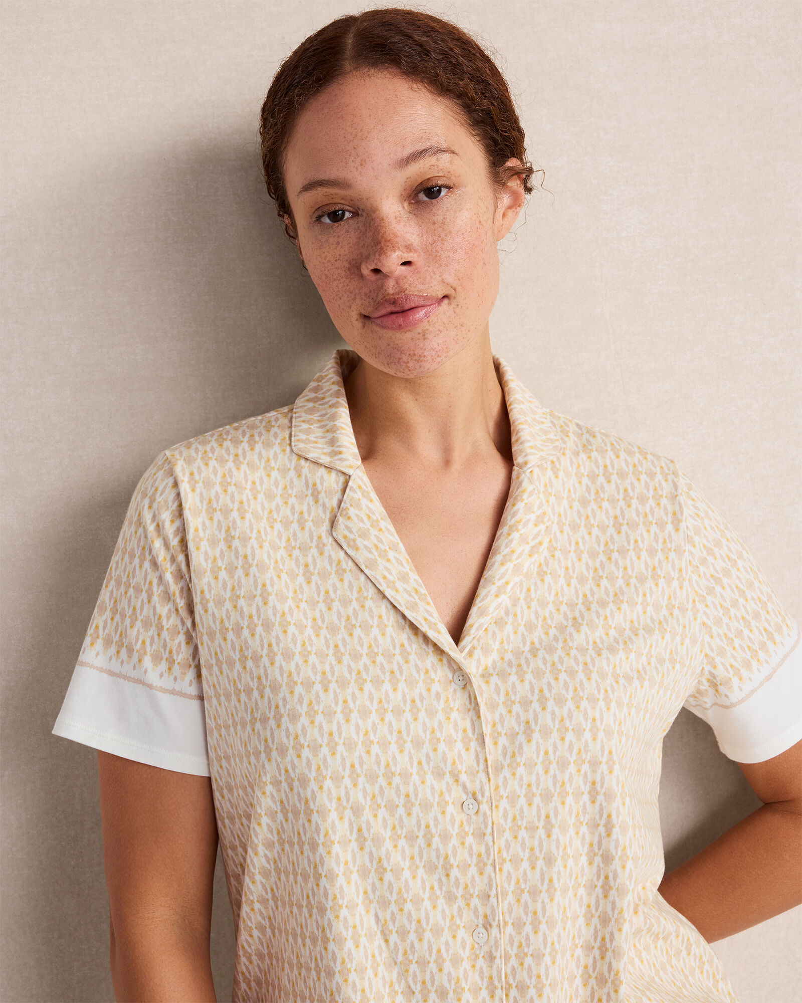 Organic Cotton Jersey Ikat Foulard Pajama Top
